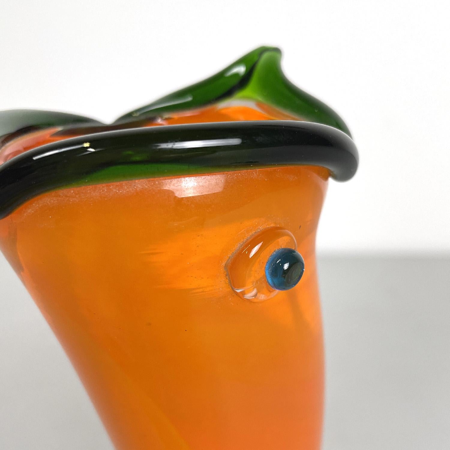 Italian modern Murano orange yellow and green fish vase by Venini, 1990s 5