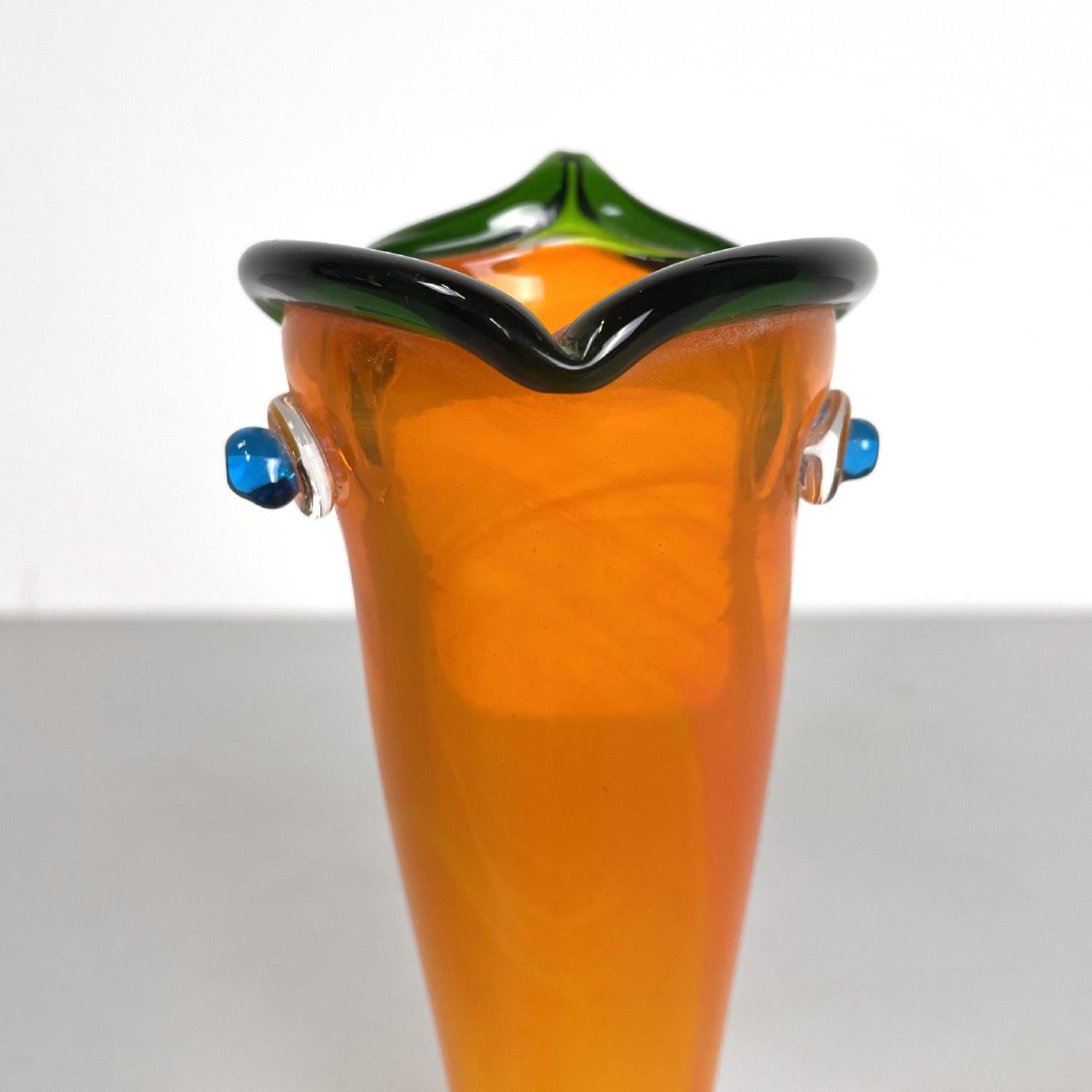 Italian modern Murano orange yellow and green fish vase by Venini, 1990s 6