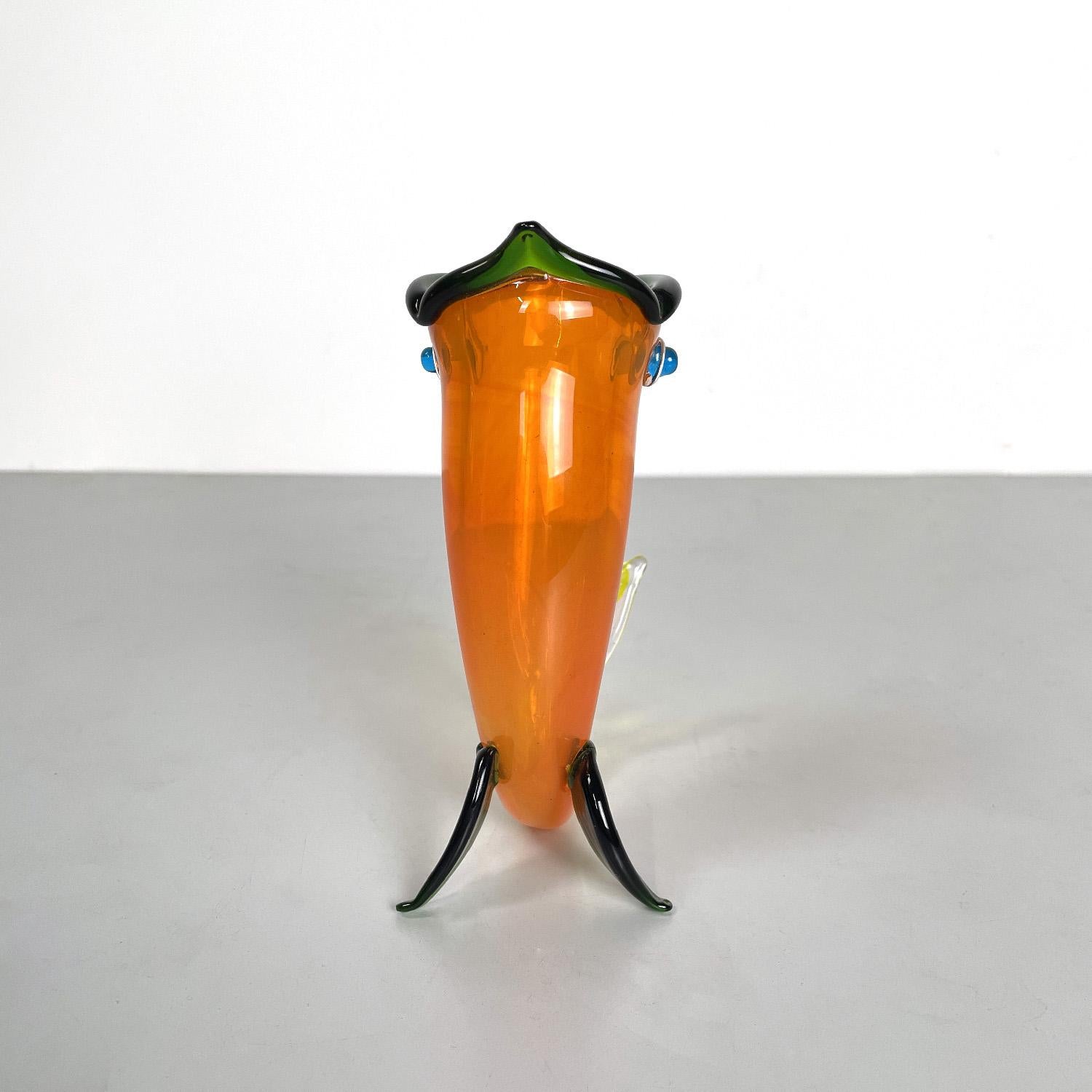 Italian modern Murano orange yellow and green fish vase by Venini, 1990s In Good Condition In MIlano, IT