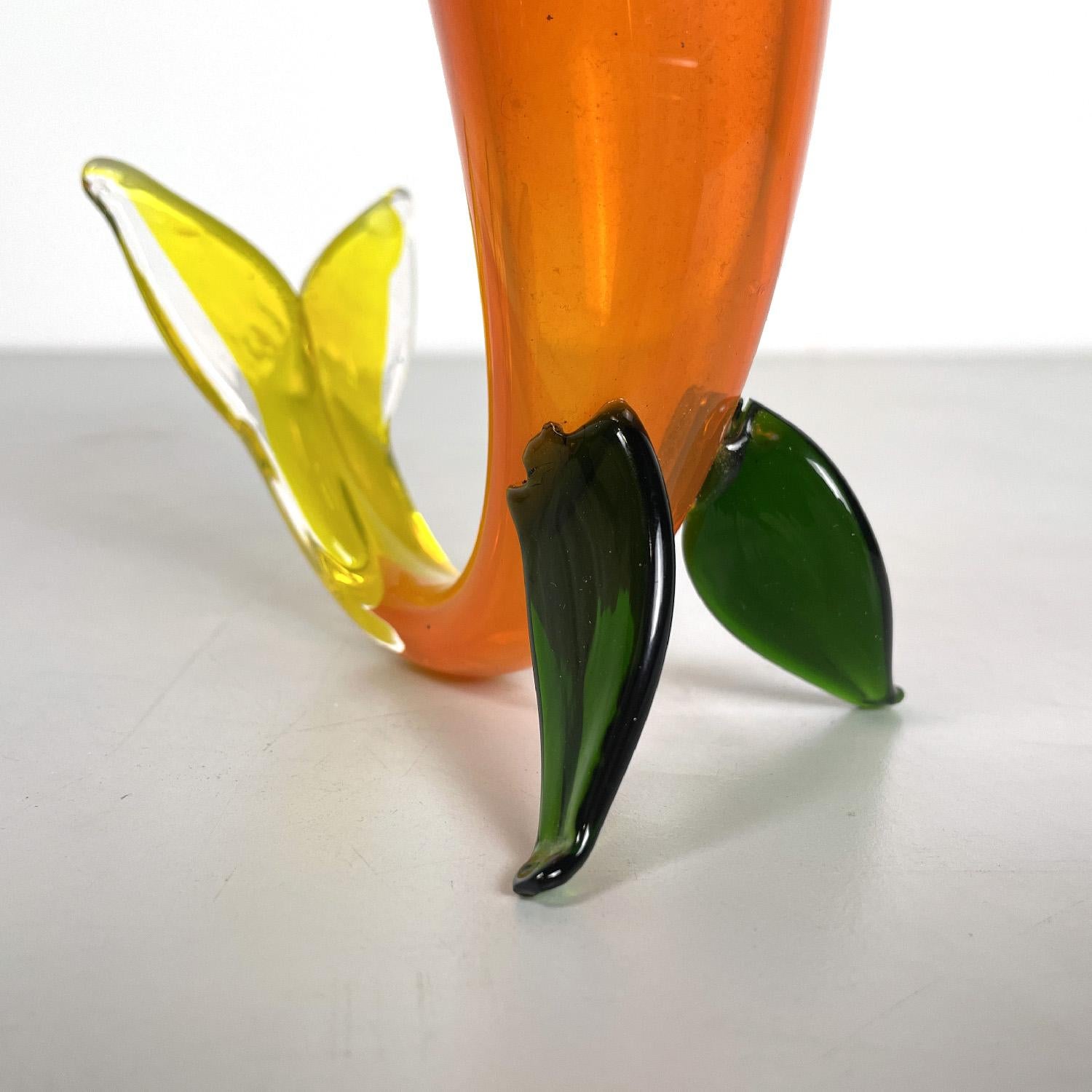 Italian modern Murano orange yellow and green fish vase by Venini, 1990s 3