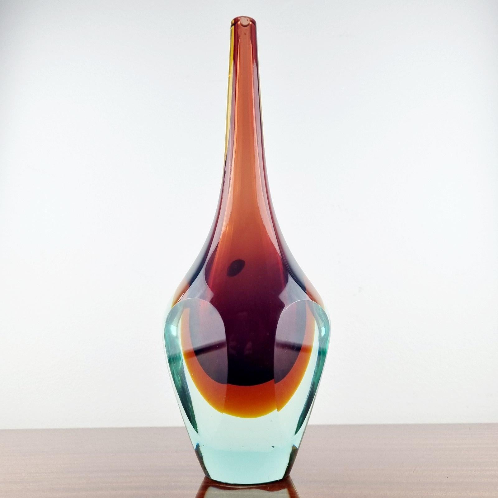 Jarrón moderno italiano de Murano Glass Sommerso de Flavio Poli, Italia, años 70 finales del siglo XX en venta