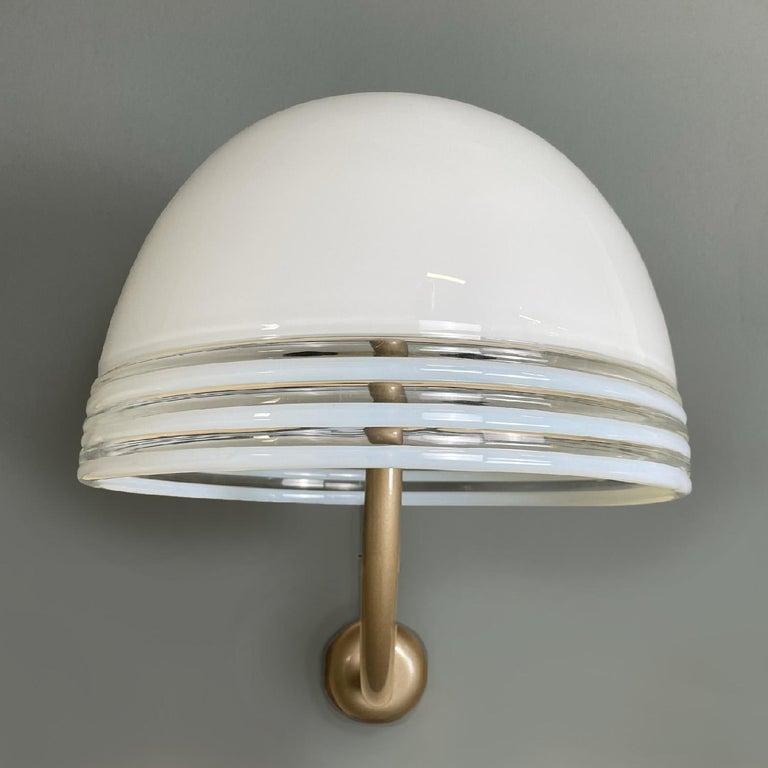 Modern Italian modern Murano white glass and golden metal appliques by Leucos, 1980s For Sale