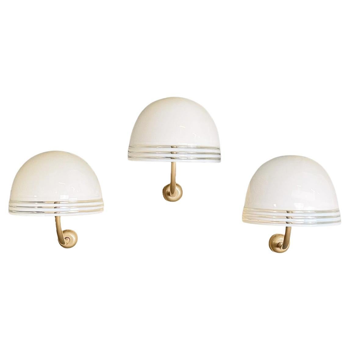 Italian modern Murano white glass and golden metal appliques by Leucos, 1980s
