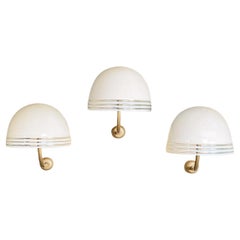 Italian modern Murano white glass and golden metal appliques by Leucos, 1980s