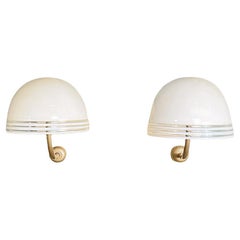 Italian modern Murano white glass and golden metal appliques by Leucos, 1980s