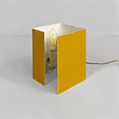 Italian modern mustard yellow and white sheet metal table lamp, 1970s