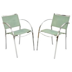 Paire de fauteuils « Corset » modernes italiens de Naos, Italie, en cuir bleu sarcelle et chrome
