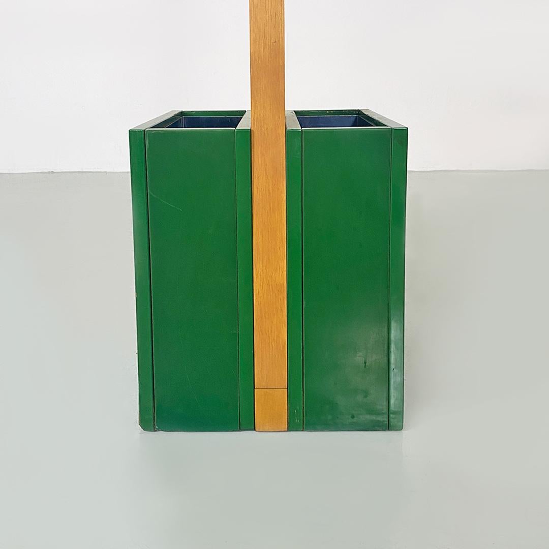 Italian Modern Natural and Green Wood Coat Stand with Umbrella Container, 1980s For Sale 5