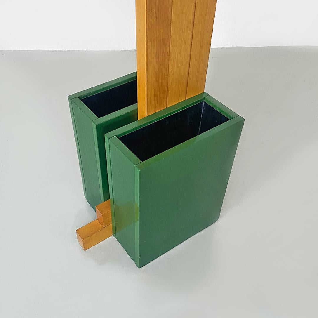 Italian Modern Natural and Green Wood Coat Stand with Umbrella Container, 1980s For Sale 4