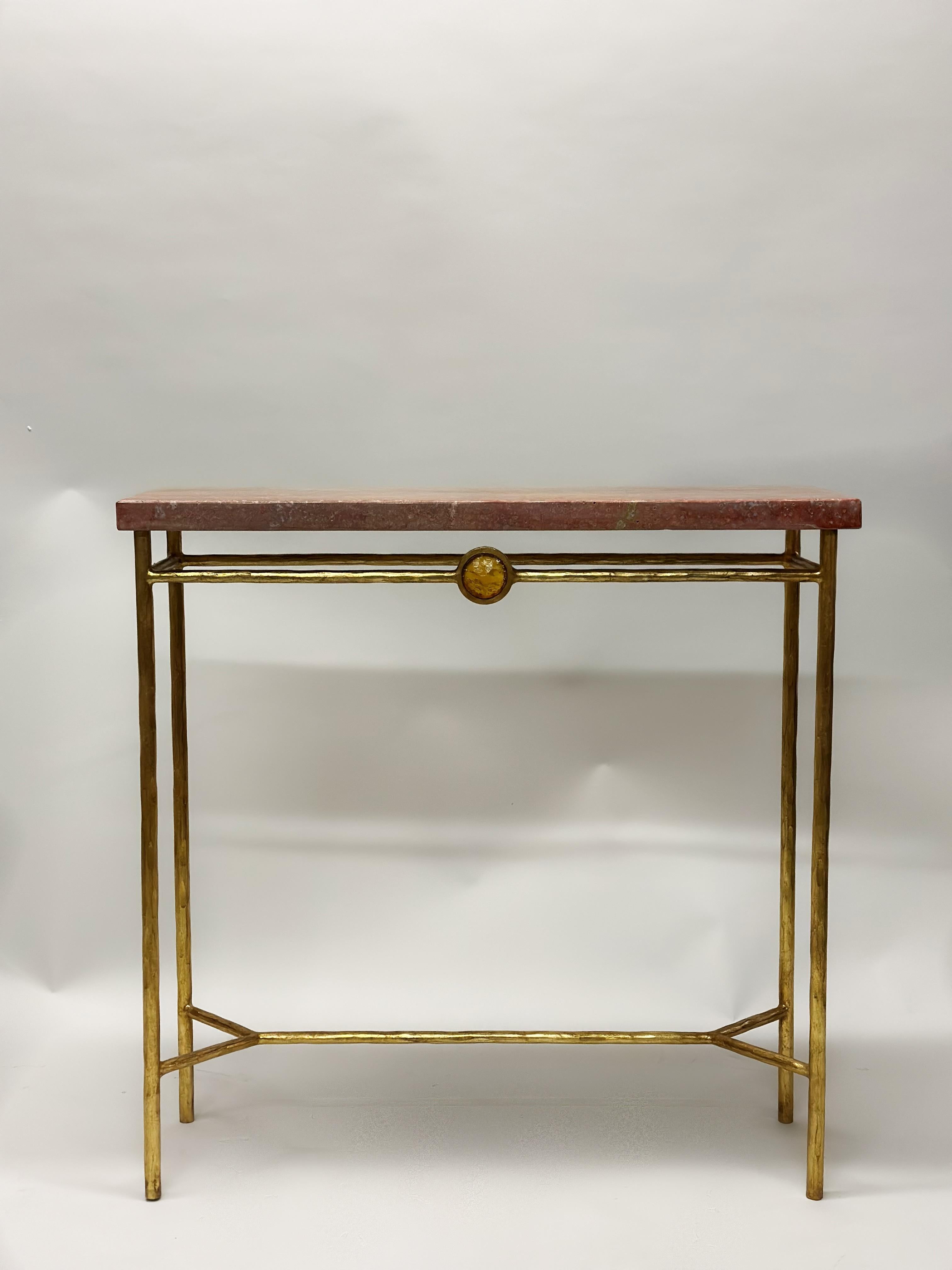 Mid-Century Modern Consoles italiennes modernes néoclassiques en fer doré et cristal, Giovanni Banci & Hermes en vente