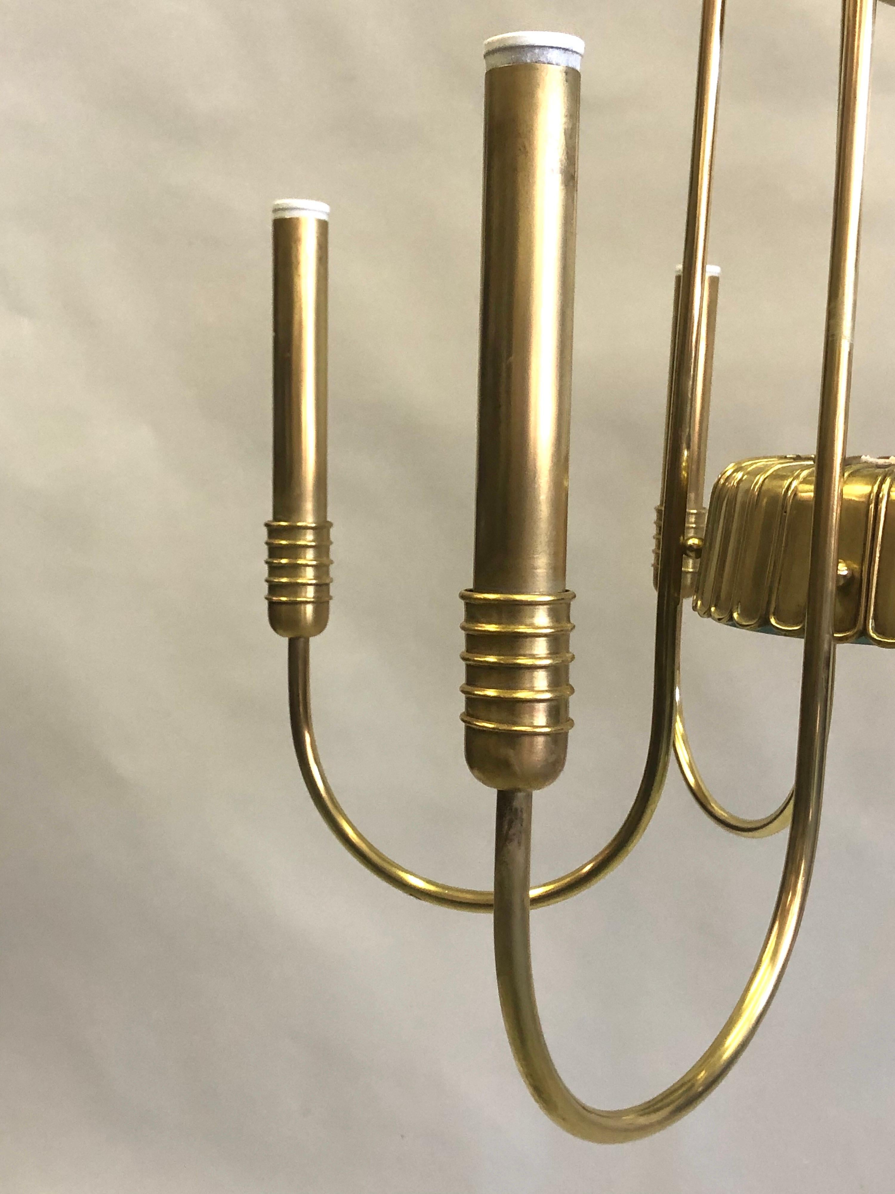 Italian Modern Neoclassical Brass Chandelier by Luigi Brusotti 4