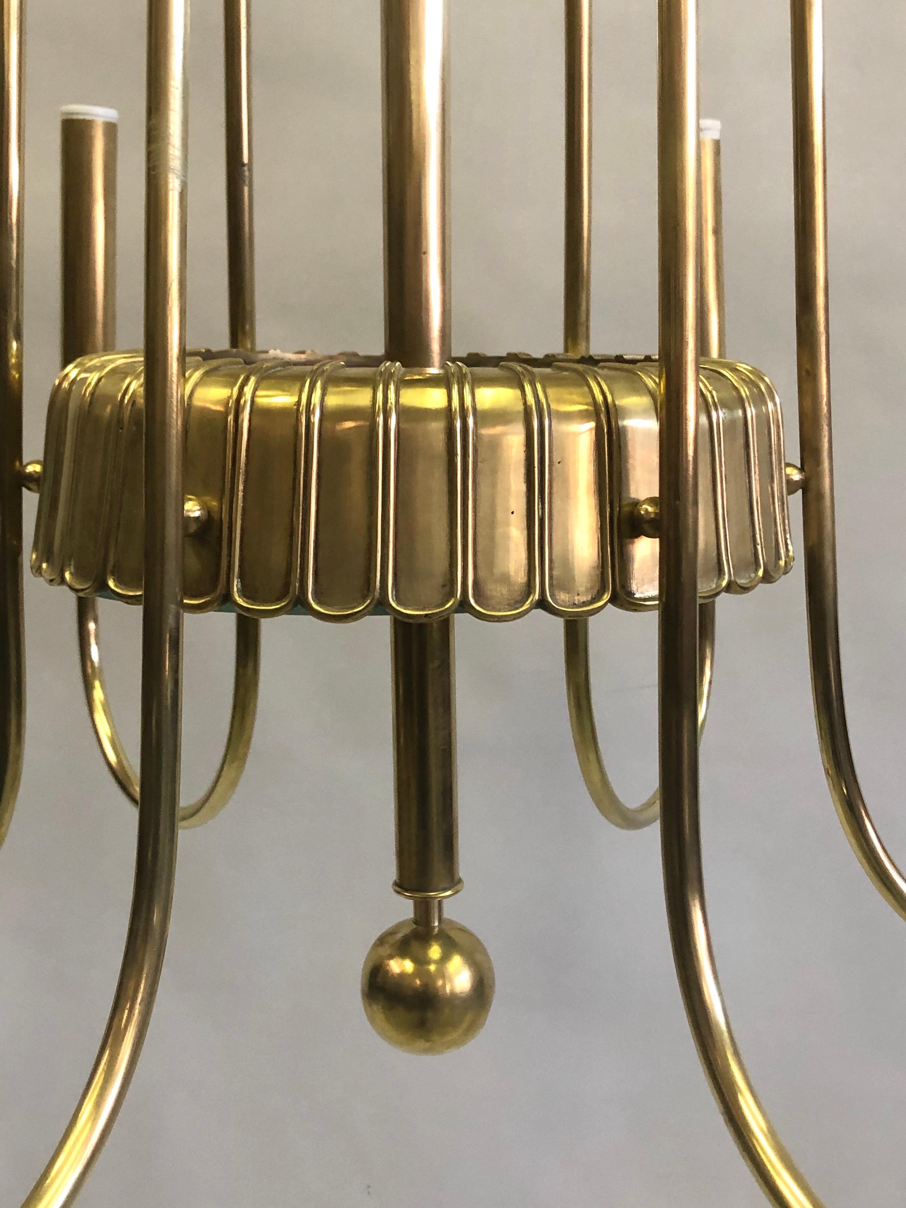 Italian Modern Neoclassical Brass Chandelier by Luigi Brusotti 2
