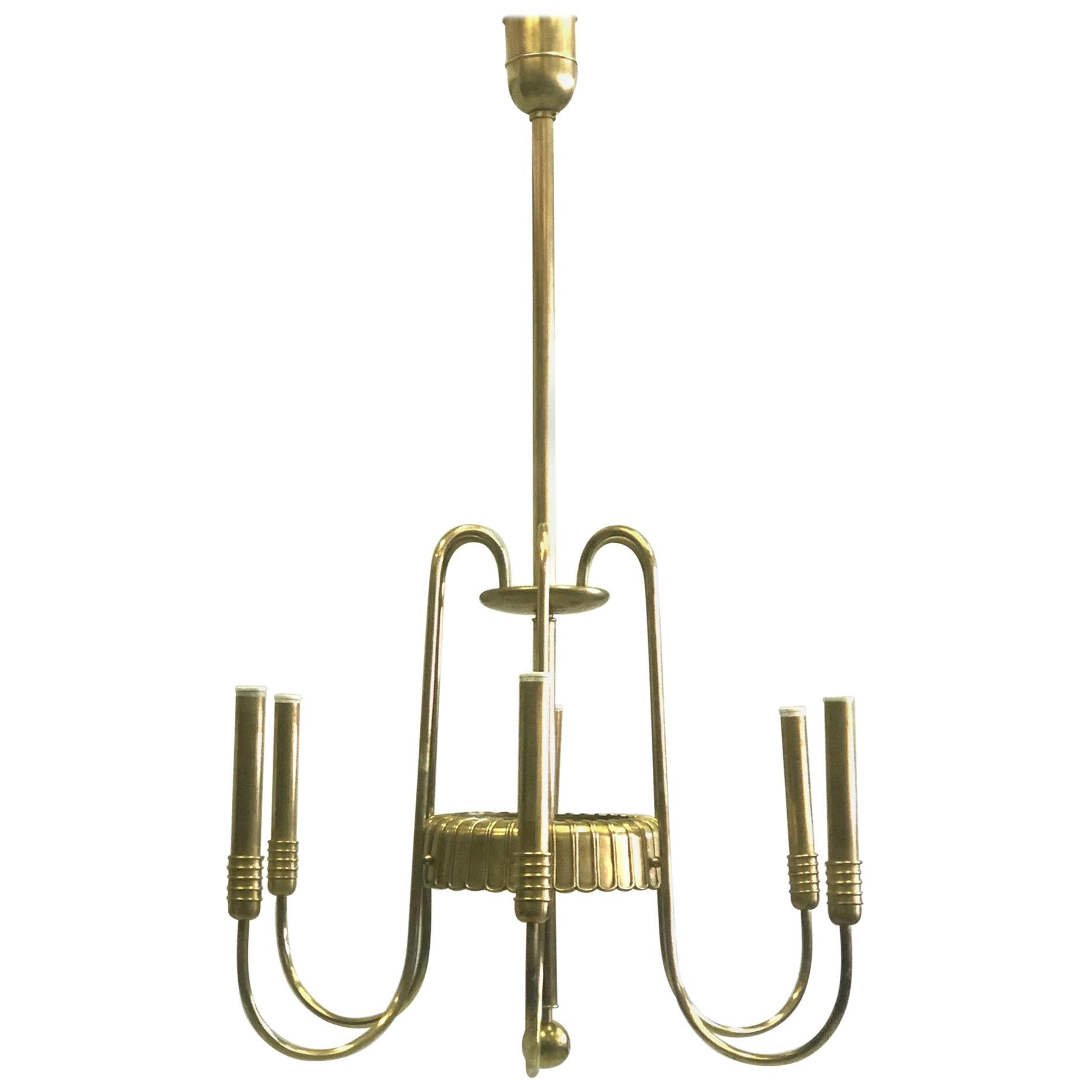 Italian Modern Neoclassical Brass Chandelier by Luigi Brusotti