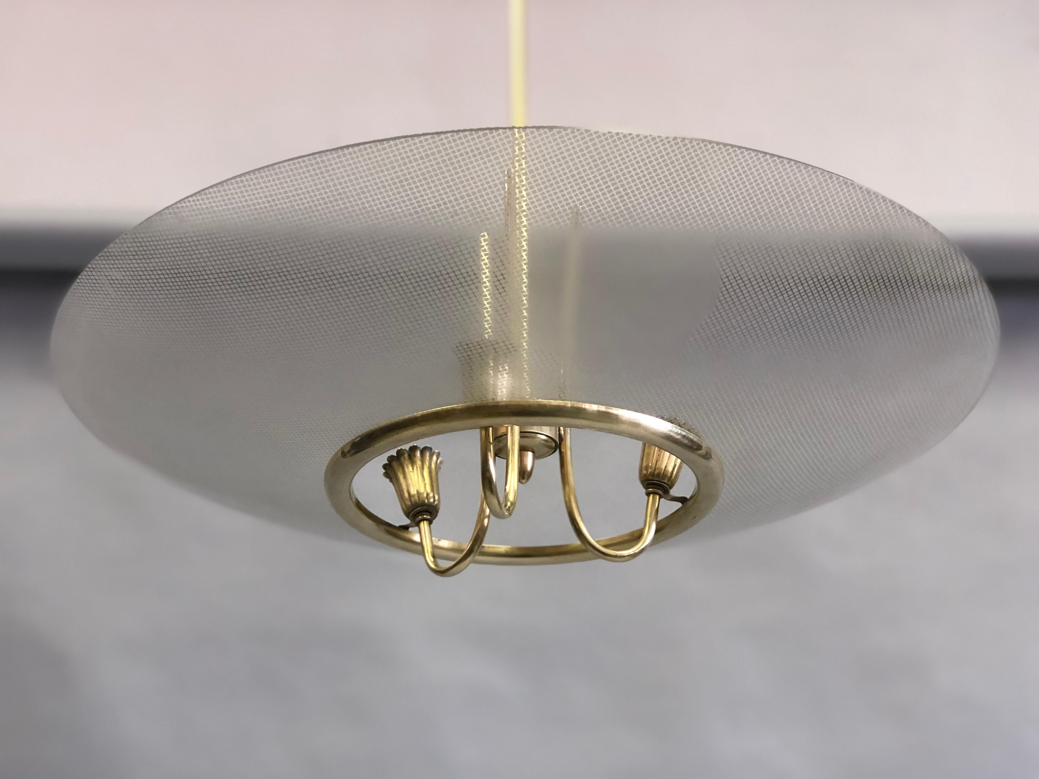 Mid-Century Modern Italian Midcentury Modern Brass & Glass Pendant by Pietro Chiesa & Fontana Arte For Sale
