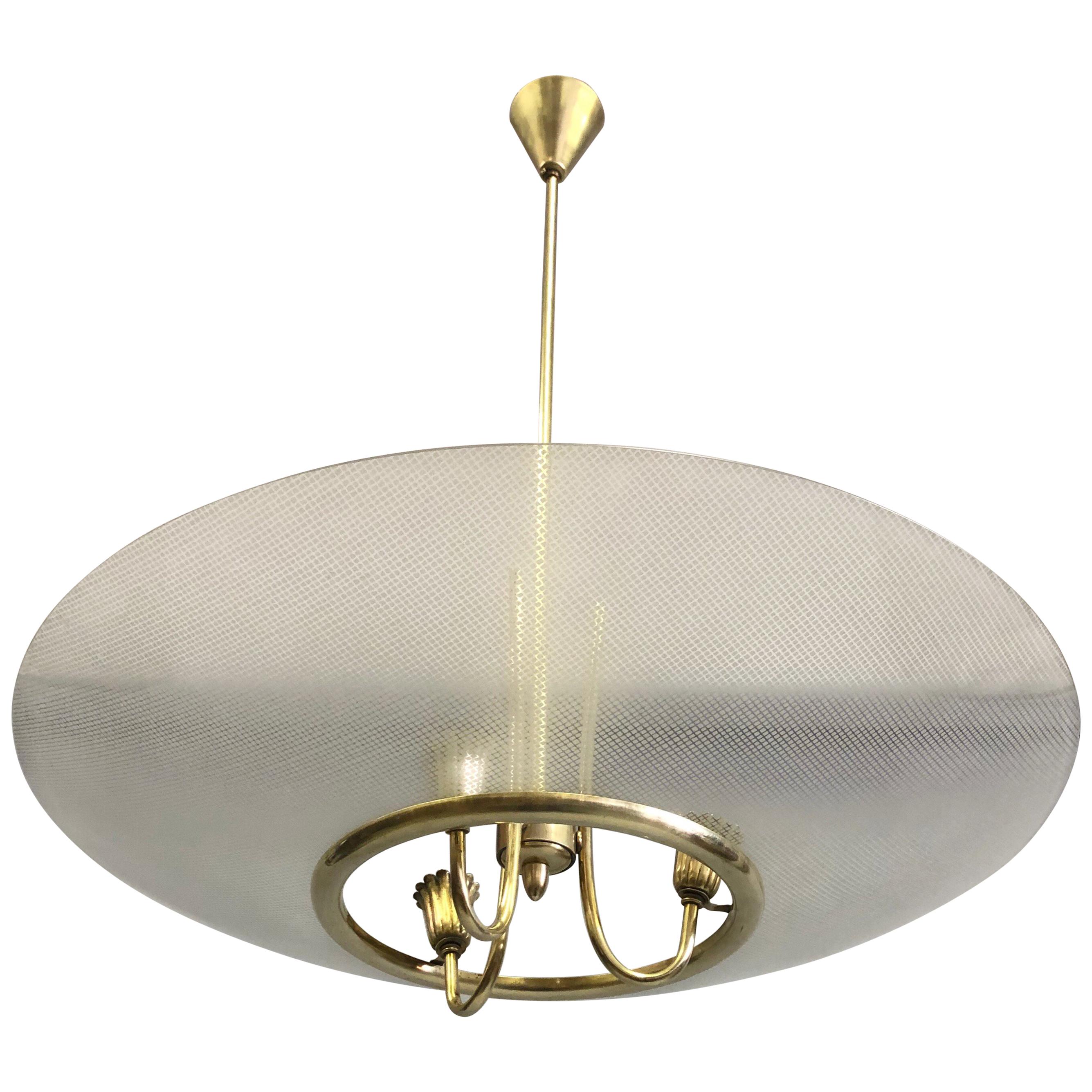 Italian Midcentury Modern Brass & Glass Pendant by Pietro Chiesa & Fontana Arte