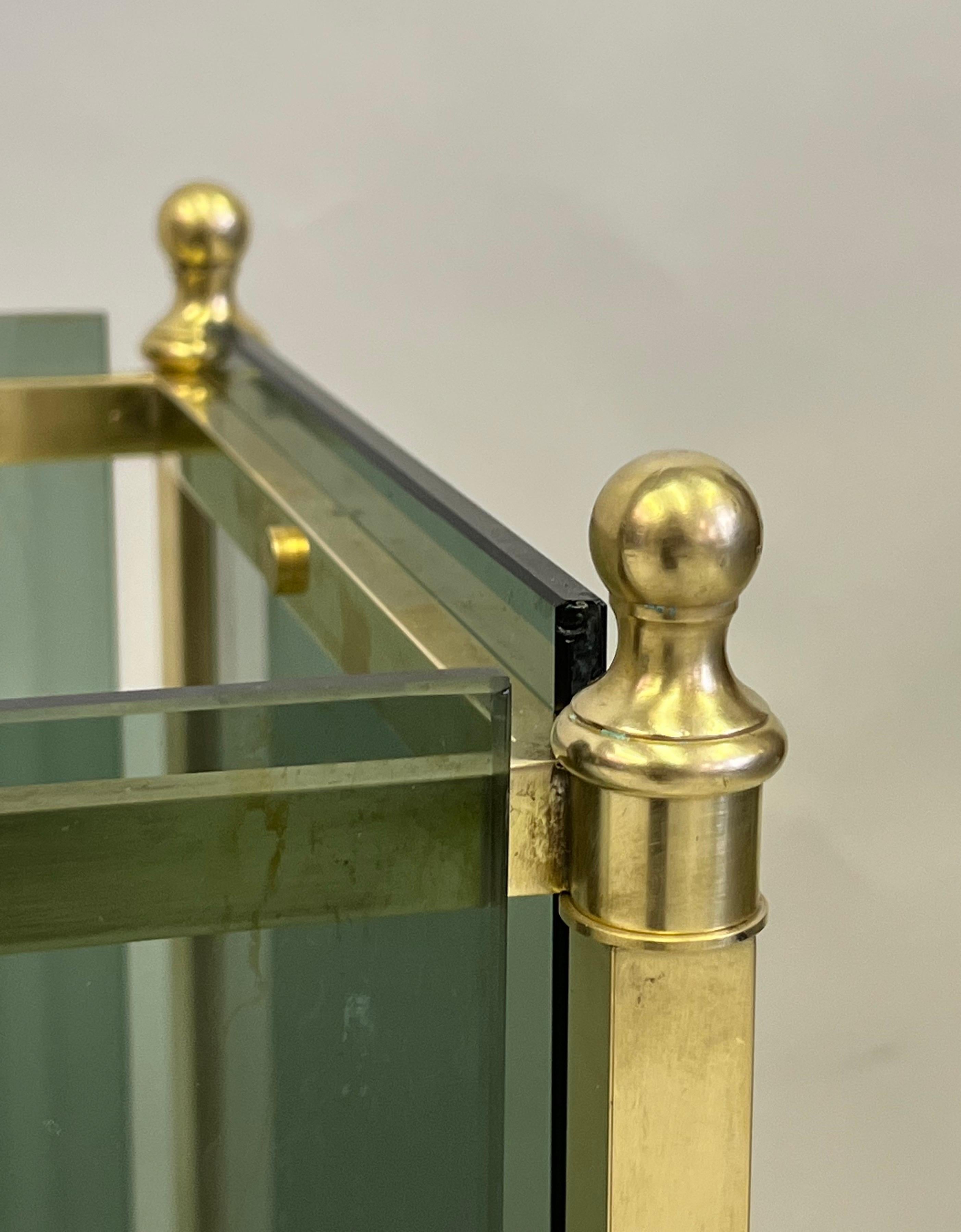 Italian Modern Neoclassical Brass & Green Glass Umbrella Stand by Fontana Arte For Sale 5