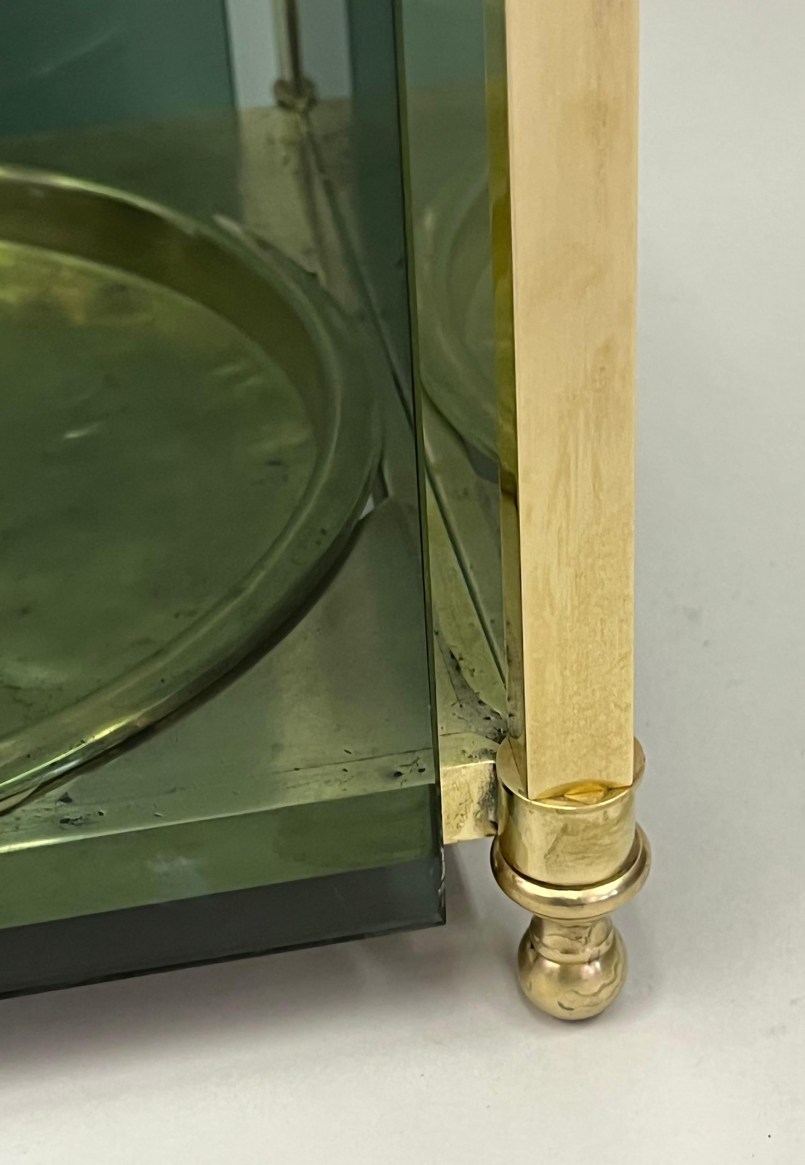 Italian Modern Neoclassical Brass & Green Glass Umbrella Stand by Fontana Arte For Sale 7