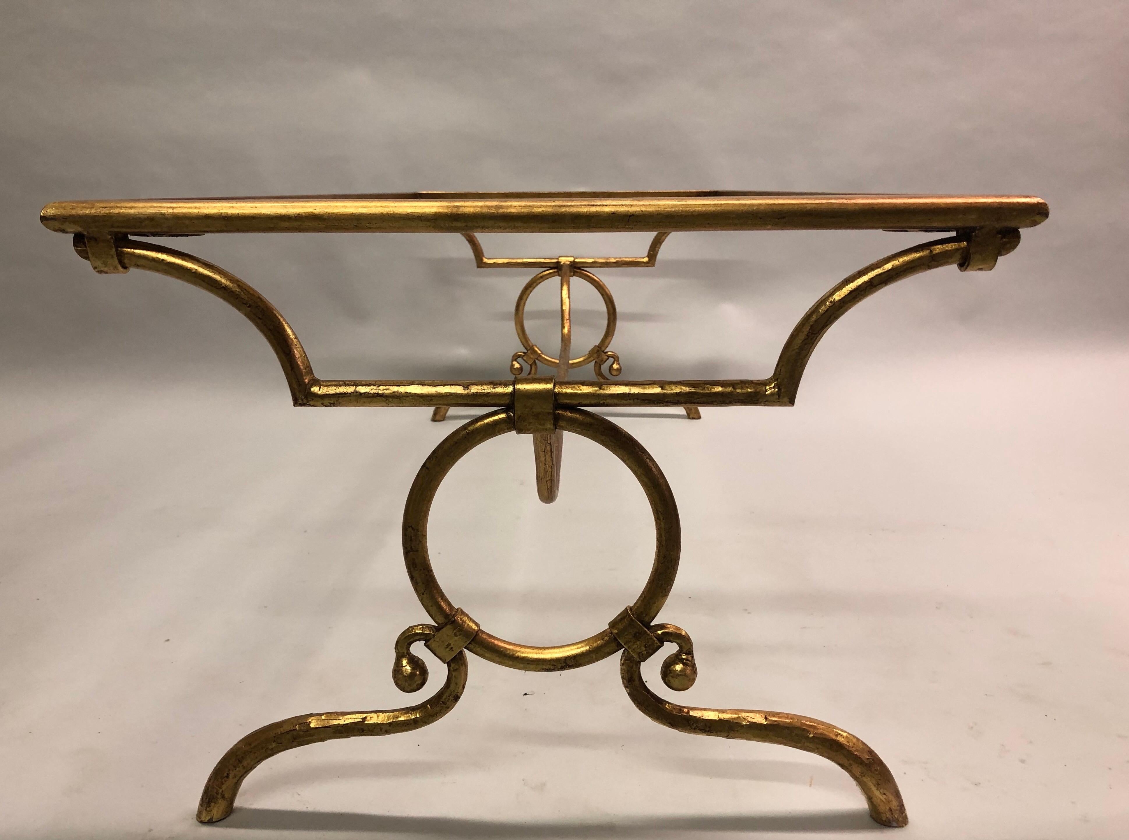 Mid-Century Modern Italian Modern Neoclassical Gilt Iron Coffee Table by Giovanni Banci for Hermès For Sale