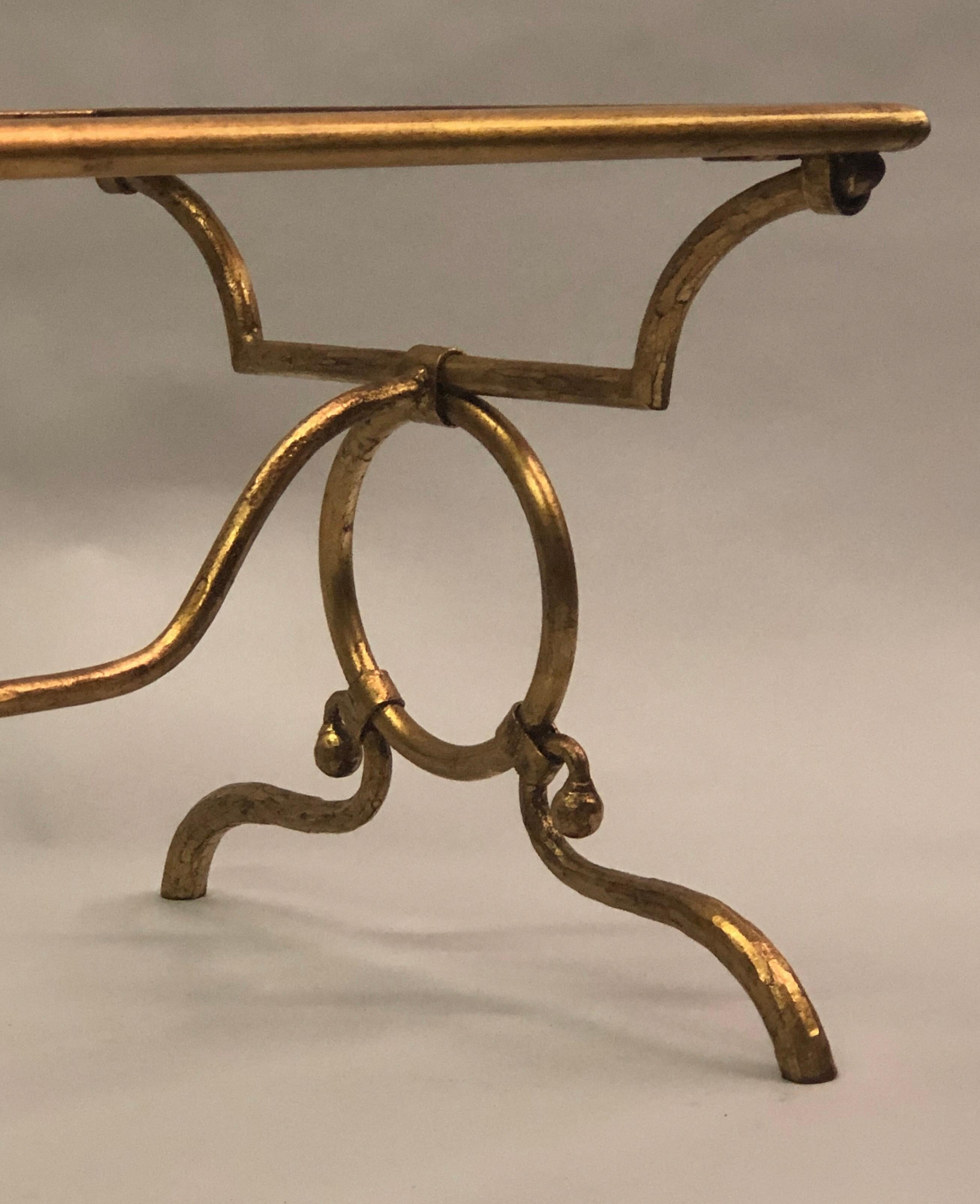 Italian Modern Neoclassical Gilt Iron Coffee Table by Giovanni Banci for Hermès In Good Condition For Sale In New York, NY