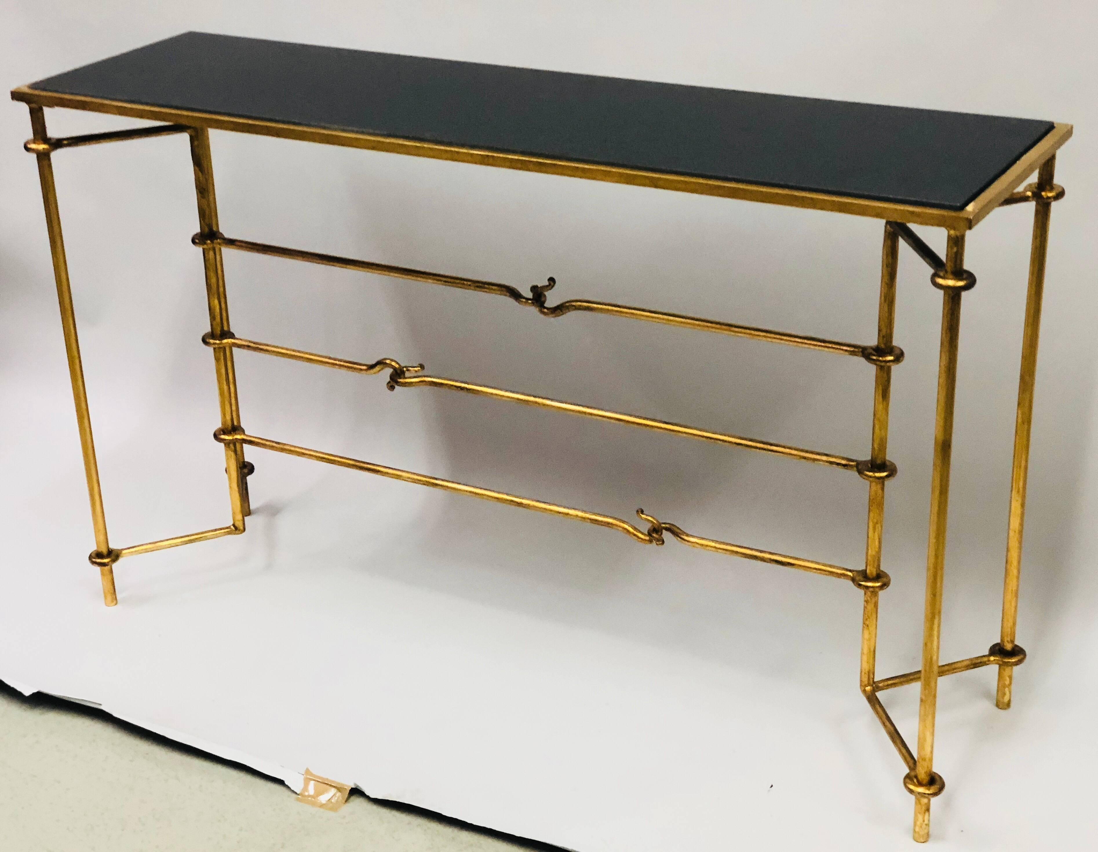 Mid-Century Modern Italian Modern Neoclassical Gilt Iron Console by Giovanni Banci for Hermes