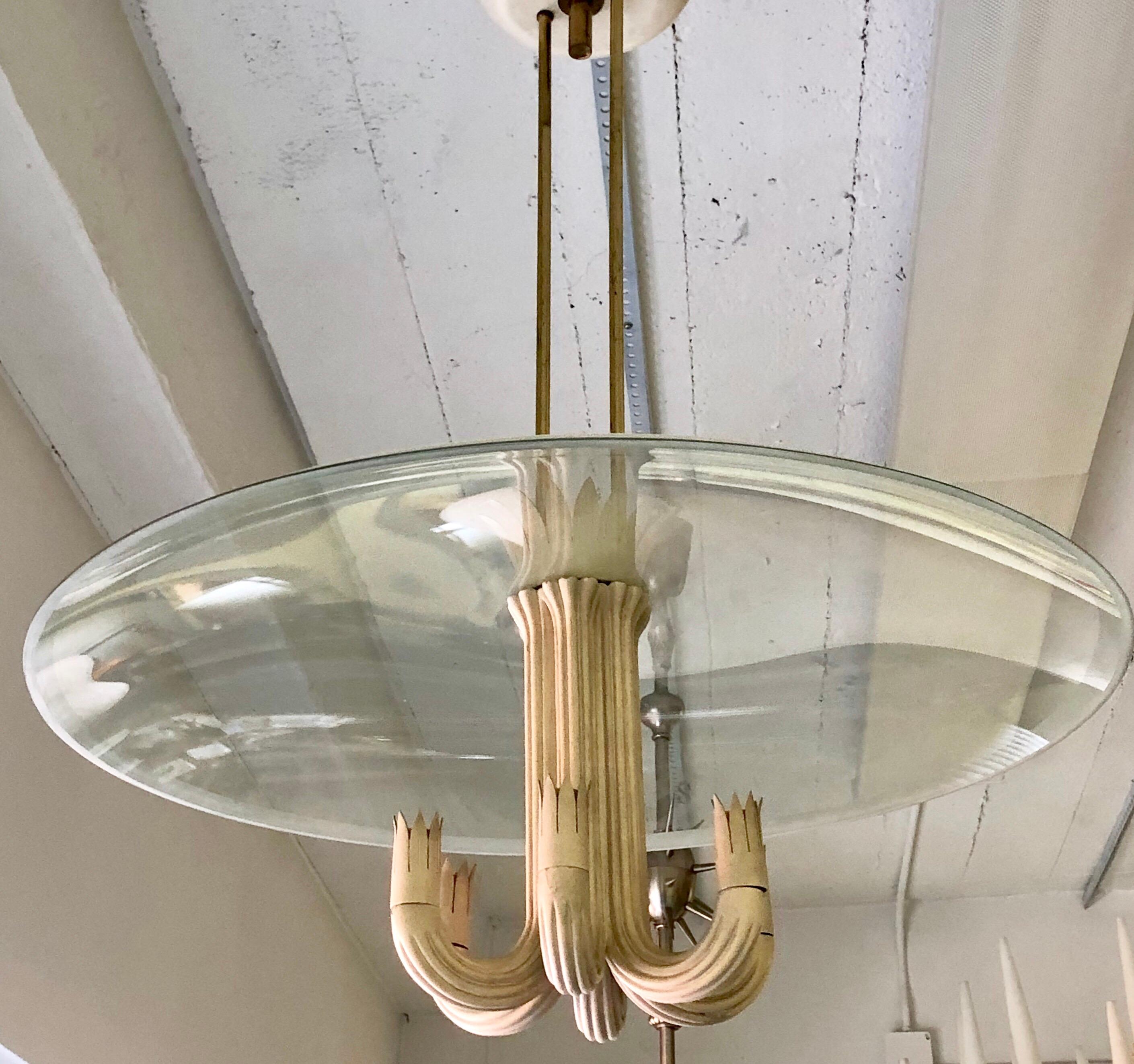 Italian Modern Neoclassical Glass Chandelier by Pietro Chiesa for Fontana Arte In Distressed Condition For Sale In New York, NY