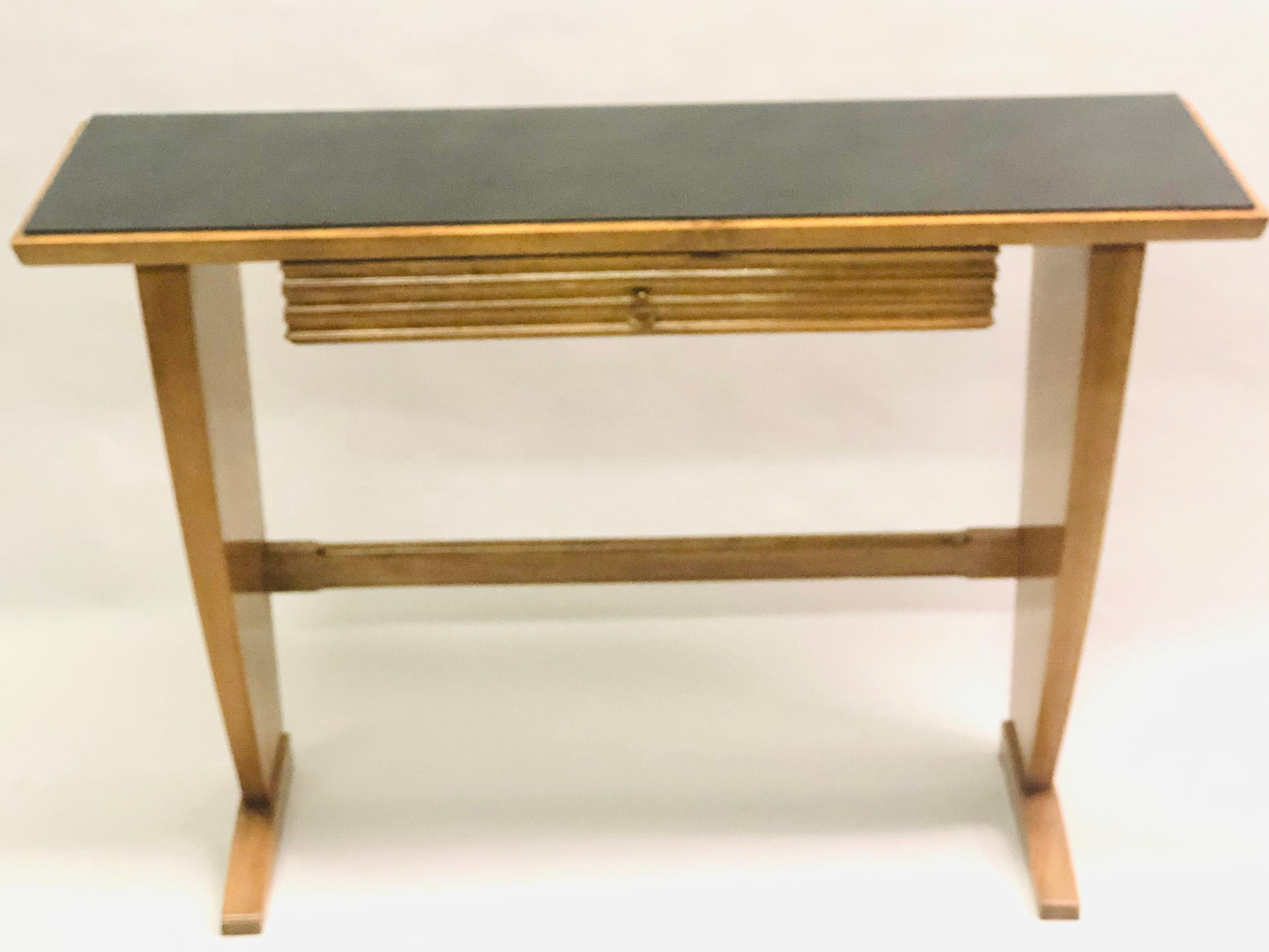 Mid-Century Modern Italian Modern Neoclassical Walnut and Black Onyx Glass Console, Paolo Buffa For Sale