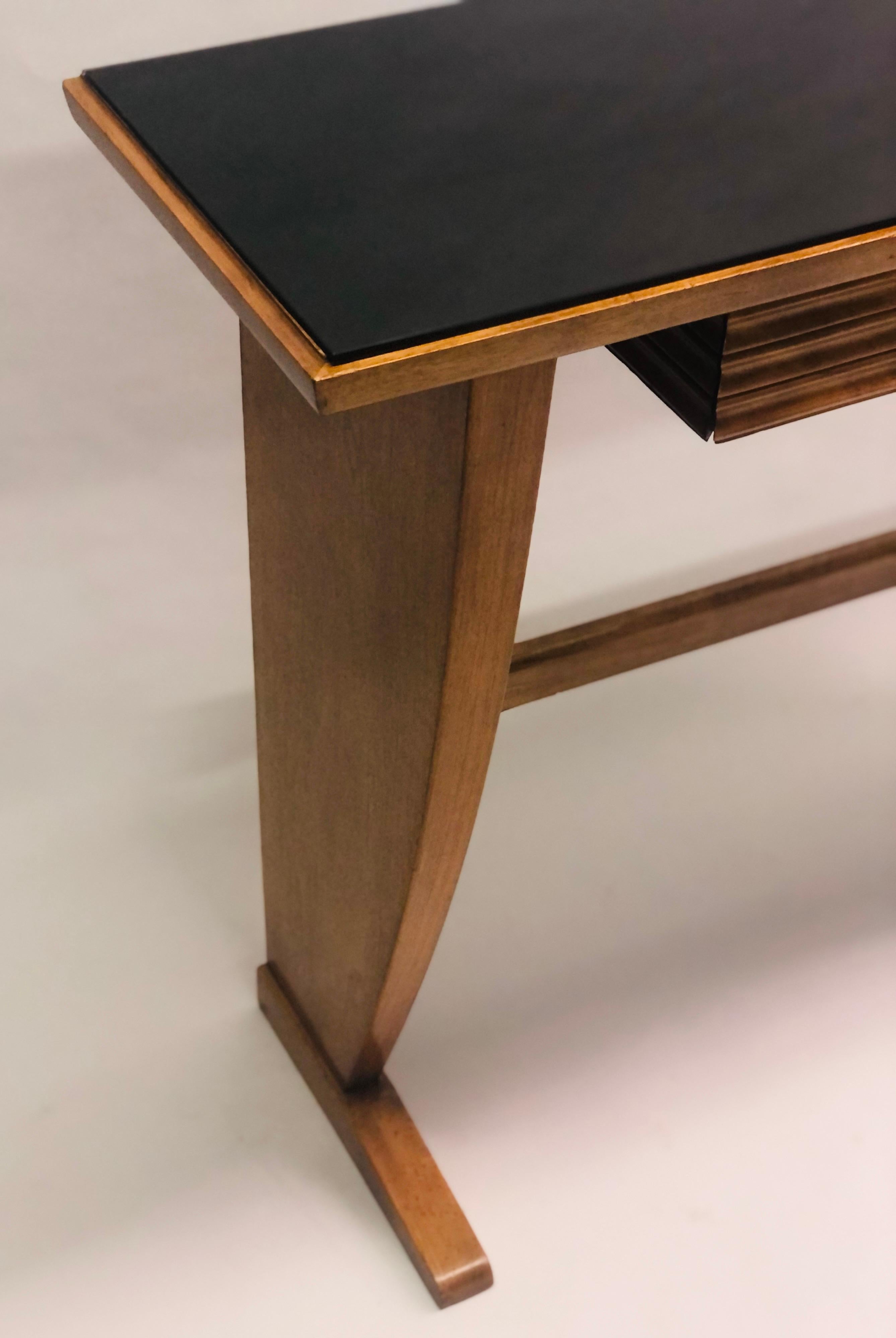 Italian Modern Neoclassical Walnut and Black Onyx Glass Console, Paolo Buffa In Good Condition For Sale In New York, NY