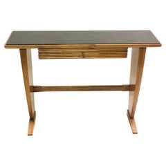 Italian Modern Neoclassical Walnut and Black Onyx Glass Console, Paolo Buffa