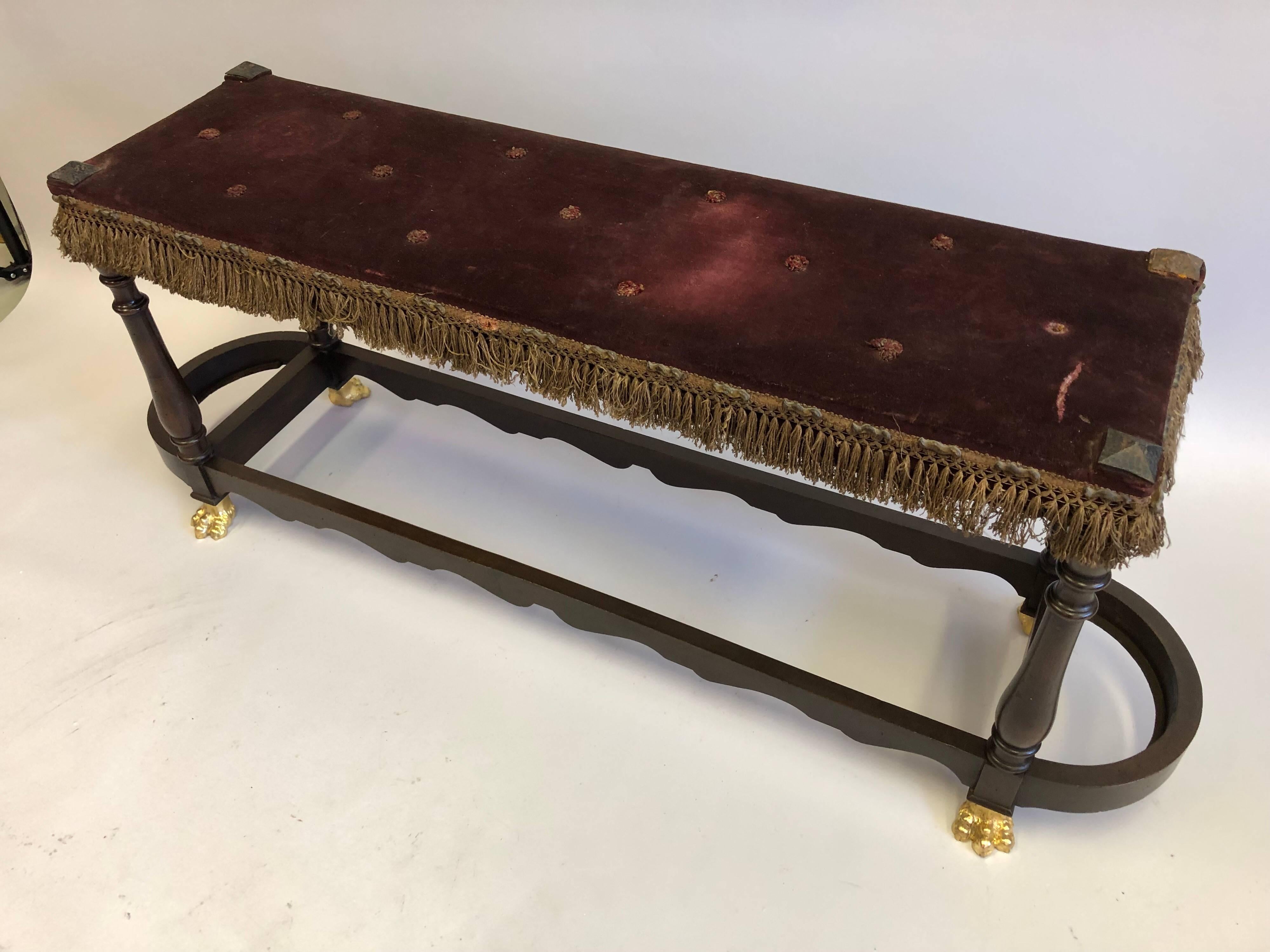 Italian Modern Neoclassical Wood, Brass and Iron Hall or Bedroom Bench In Good Condition For Sale In New York, NY