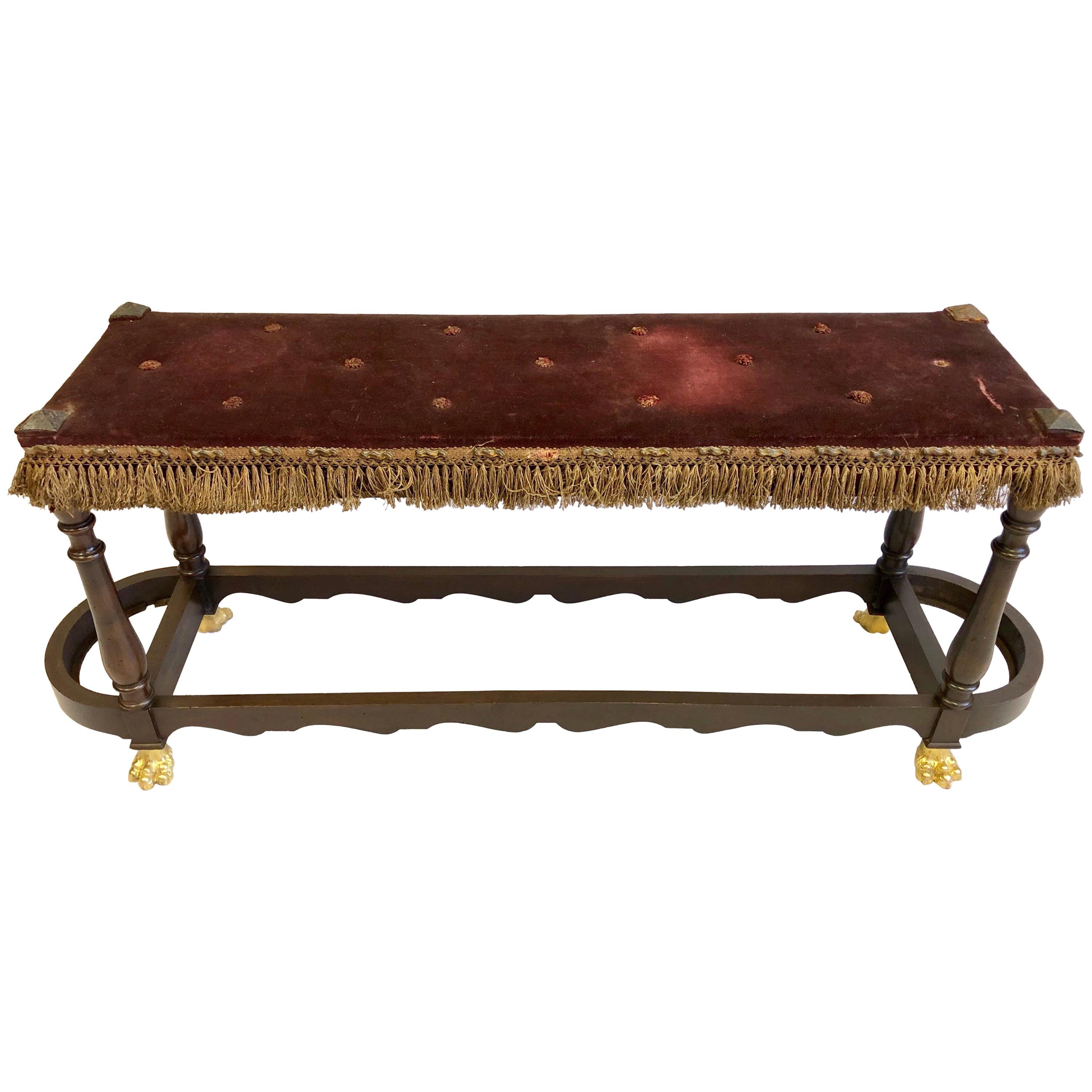 Italian Modern Neoclassical Wood, Brass and Iron Hall or Bedroom Bench