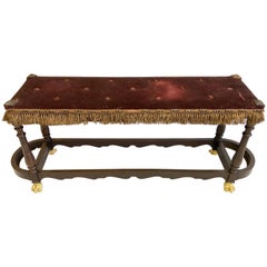 Italian Modern Neoclassical Wood, Brass and Iron Hall or Bedroom Bench