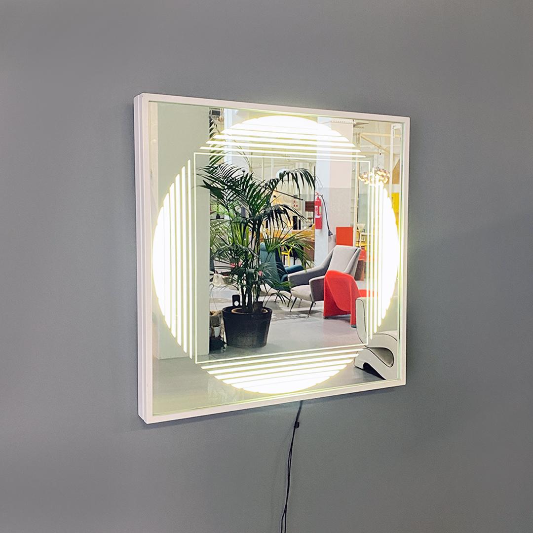 Late 20th Century Italian Modern Neon Backlit Square Mirror by Gianni Celada for Fontana Arte 1970 For Sale