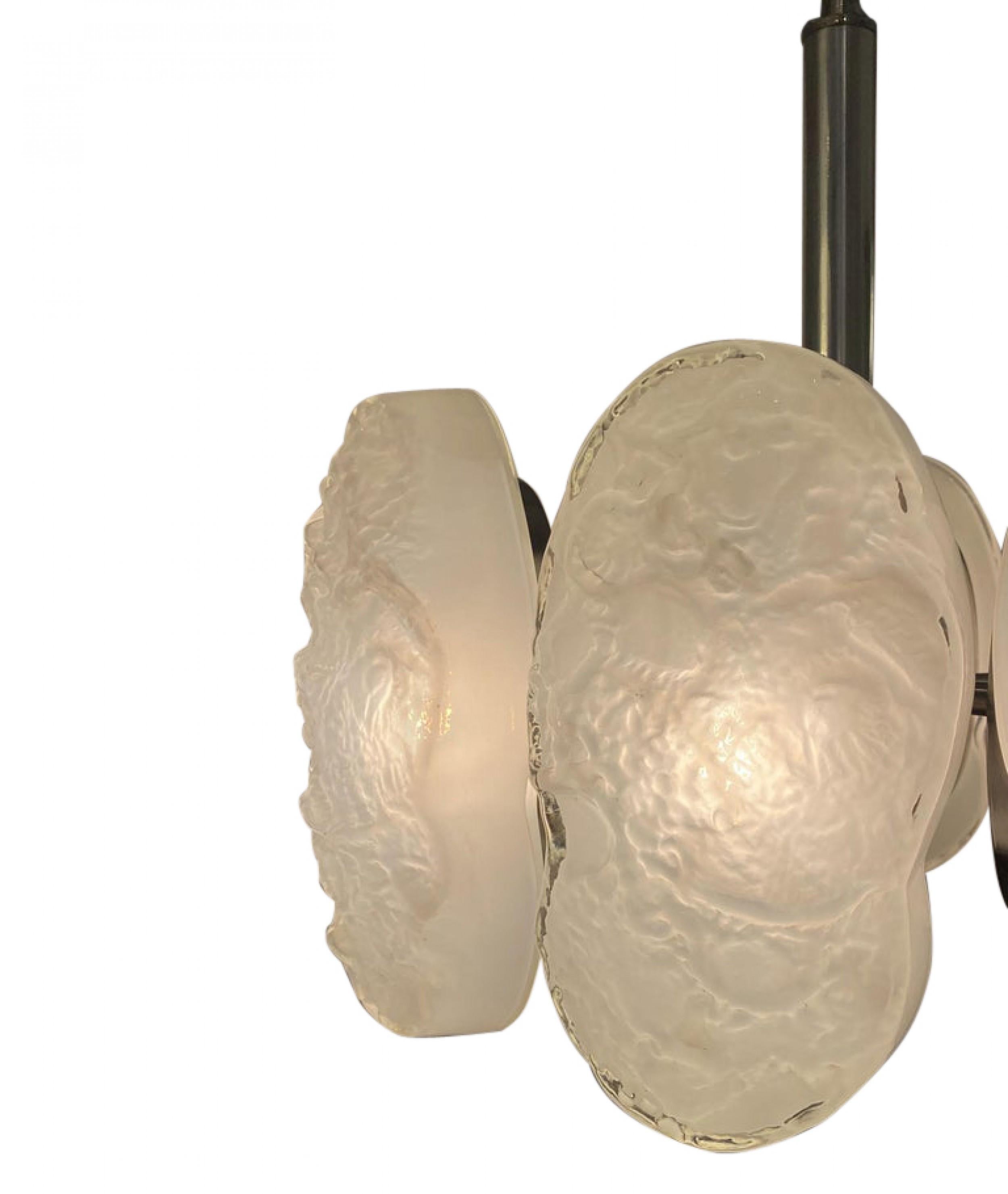 Lampadario moderno italiano a 6 bracci in nichel e vetro soffiato a mano, Mazzega In condizioni buone in vendita a Queens, NY