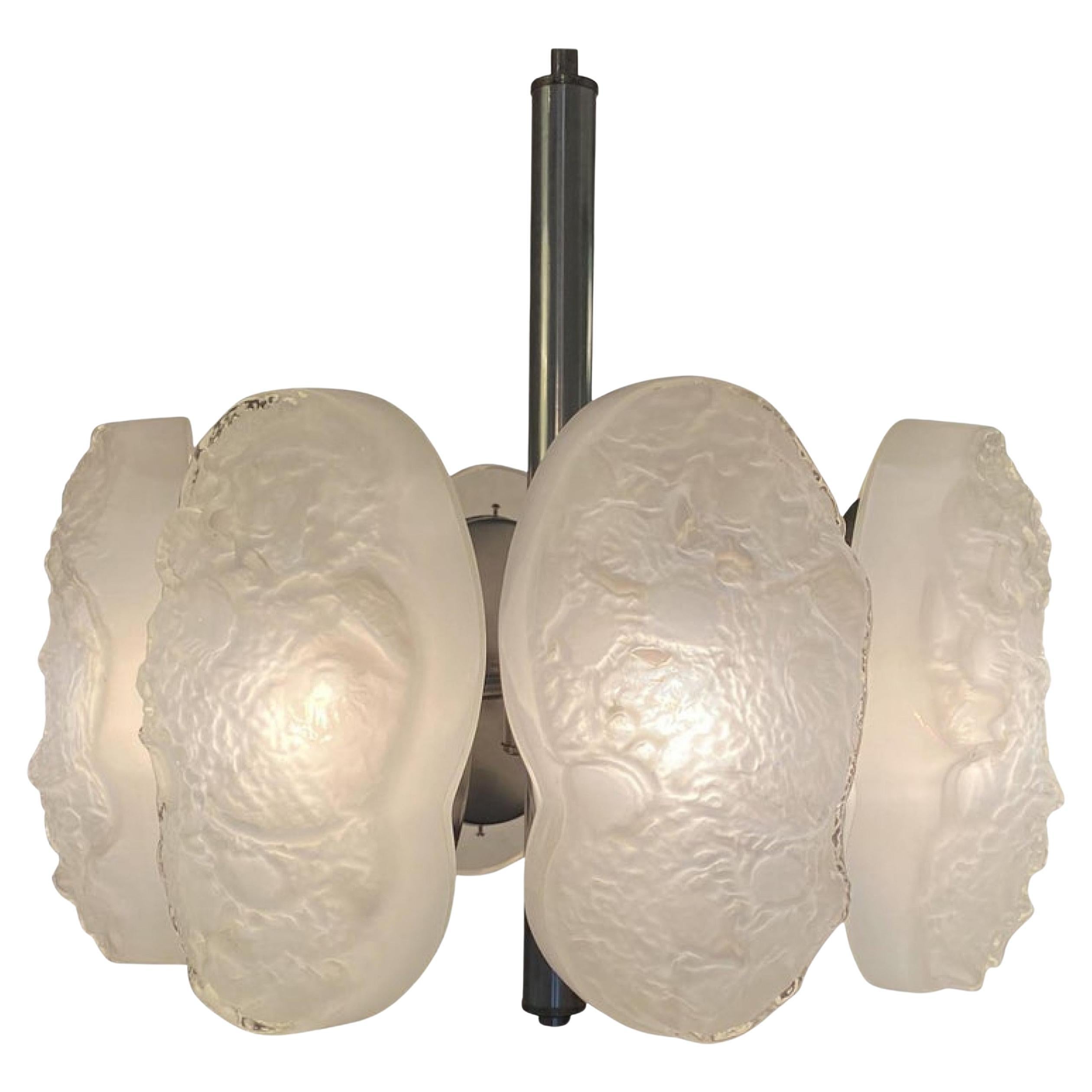 Moderner italienischer 6-Arm-Kronleuchter aus Nickel und mundgeblasenem Glas, Mazzega