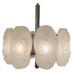 Moderner italienischer 6-Arm-Kronleuchter aus Nickel und mundgeblasenem Glas, Mazzega