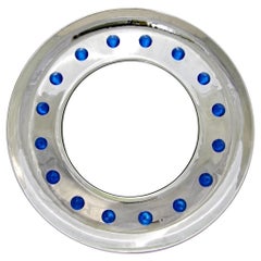 Italian Modern Nickel Round Mirror with Jewel like Blue Murano Glass