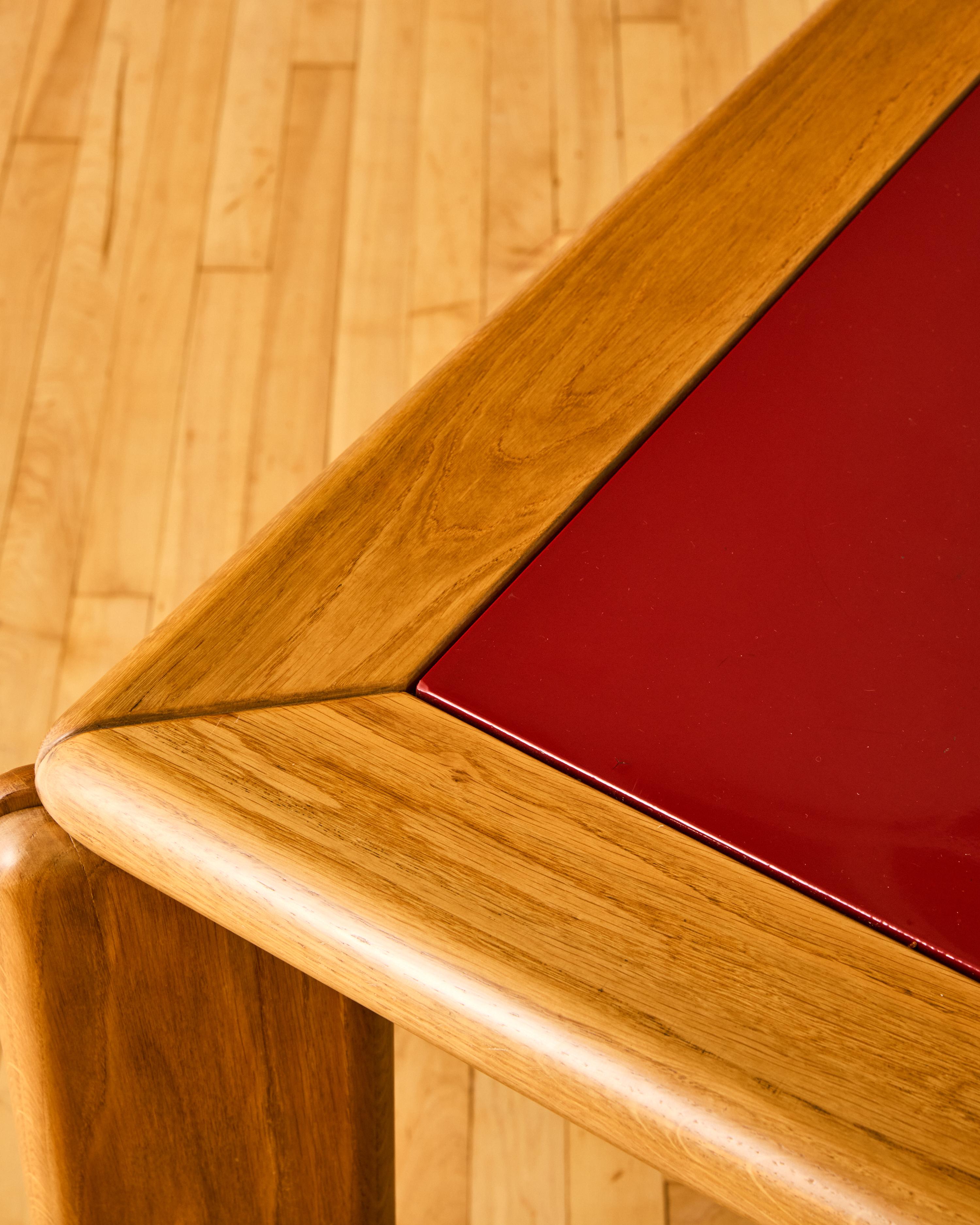 Italian Modern Oak and Red Enameled Dining Table By Hans Von Klier In Good Condition For Sale In Long Island City, NY