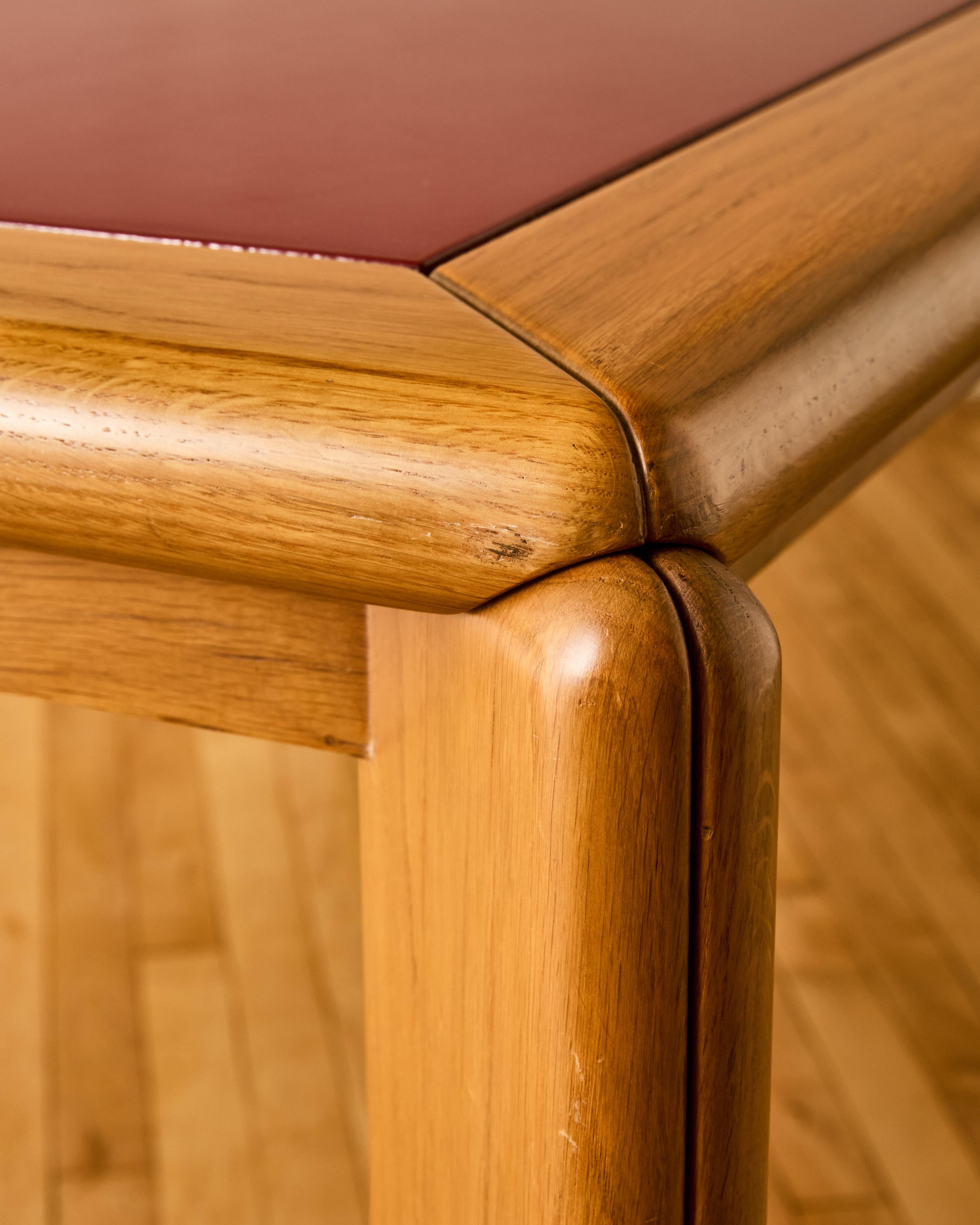 Late 20th Century Italian Modern Oak and Red Enameled Dining Table By Hans Von Klier For Sale