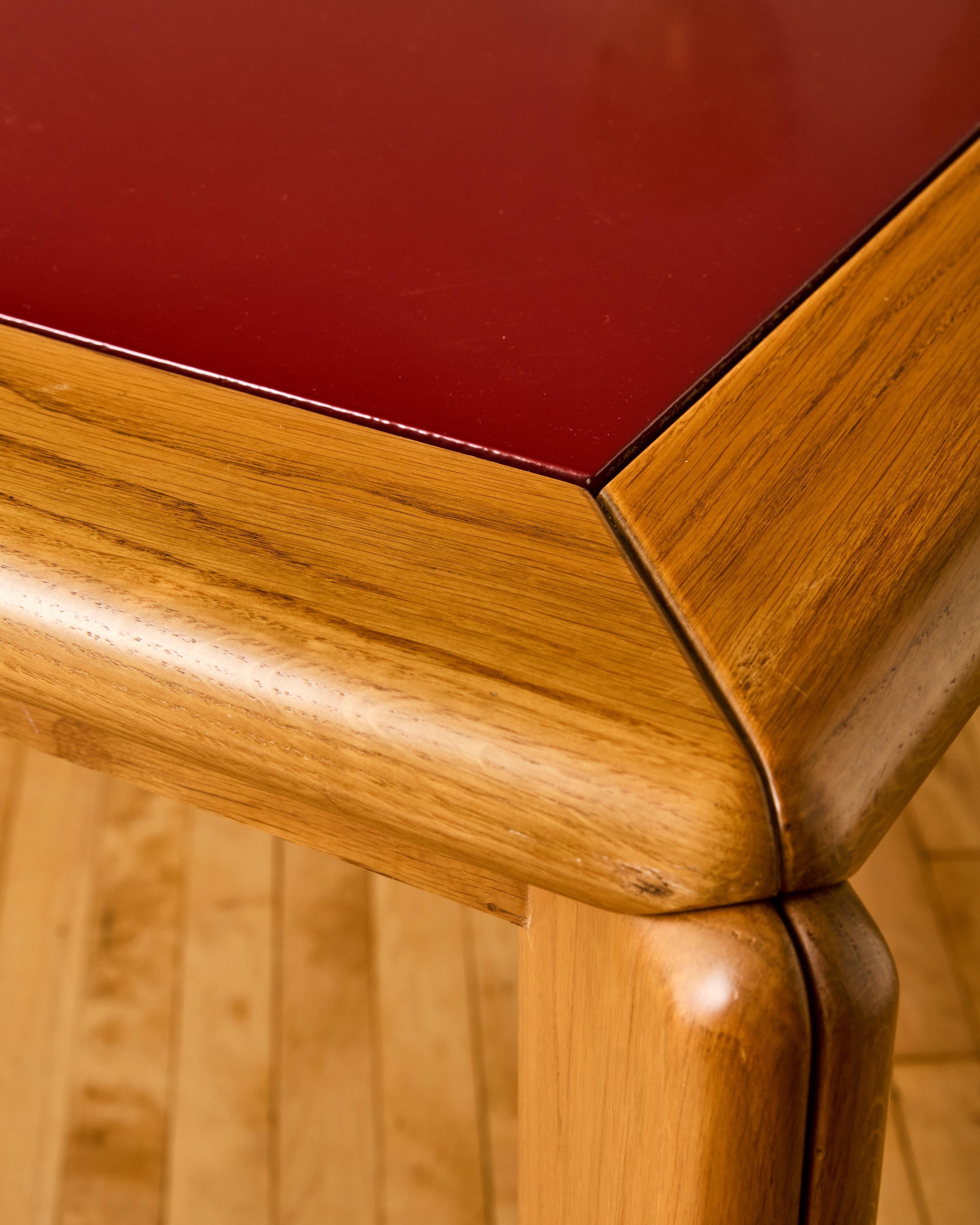 Italian Modern Oak and Red Enameled Dining Table By Hans Von Klier For Sale 1