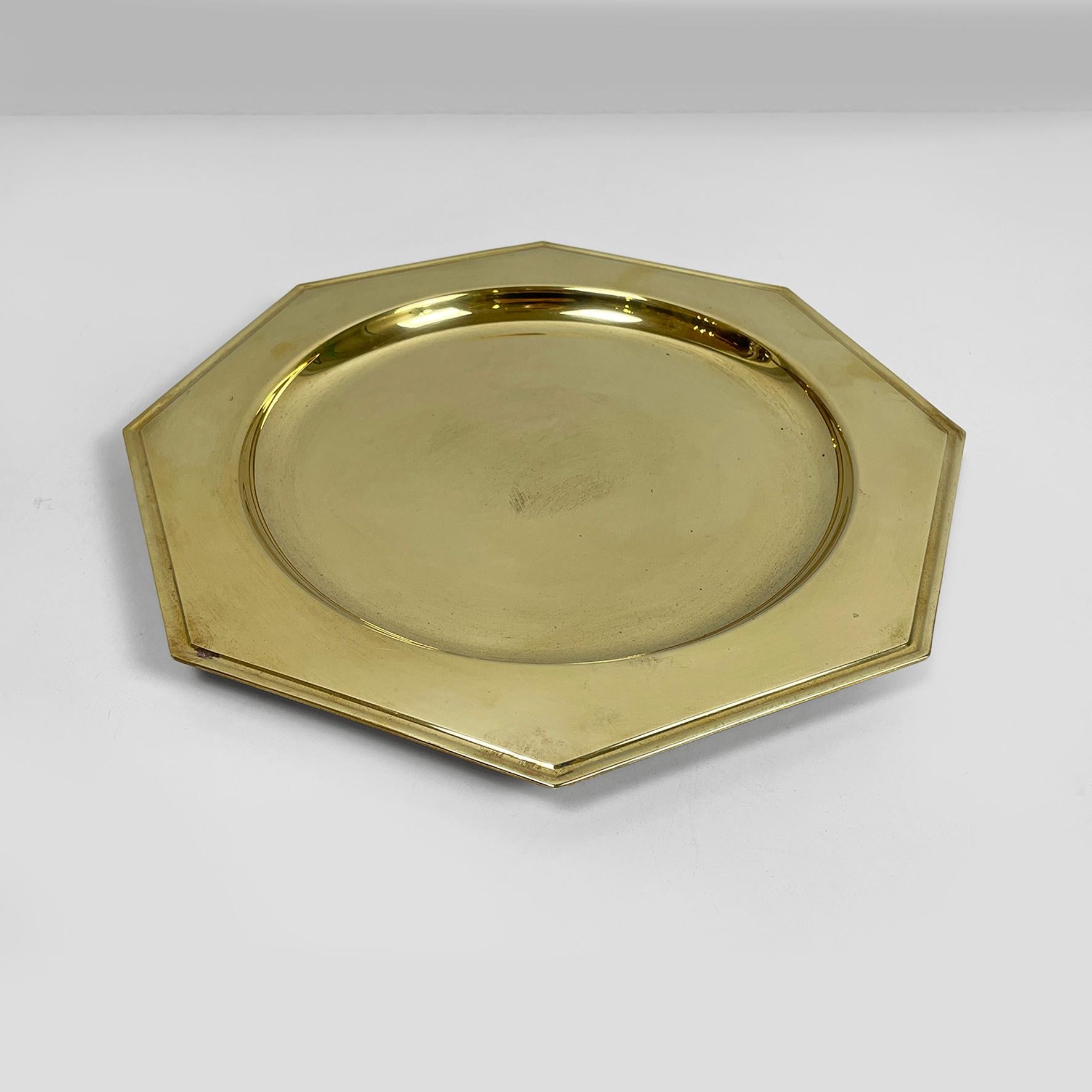 Italian modern octagonal brass centerpiece, serving plates or tray, 1970s 6