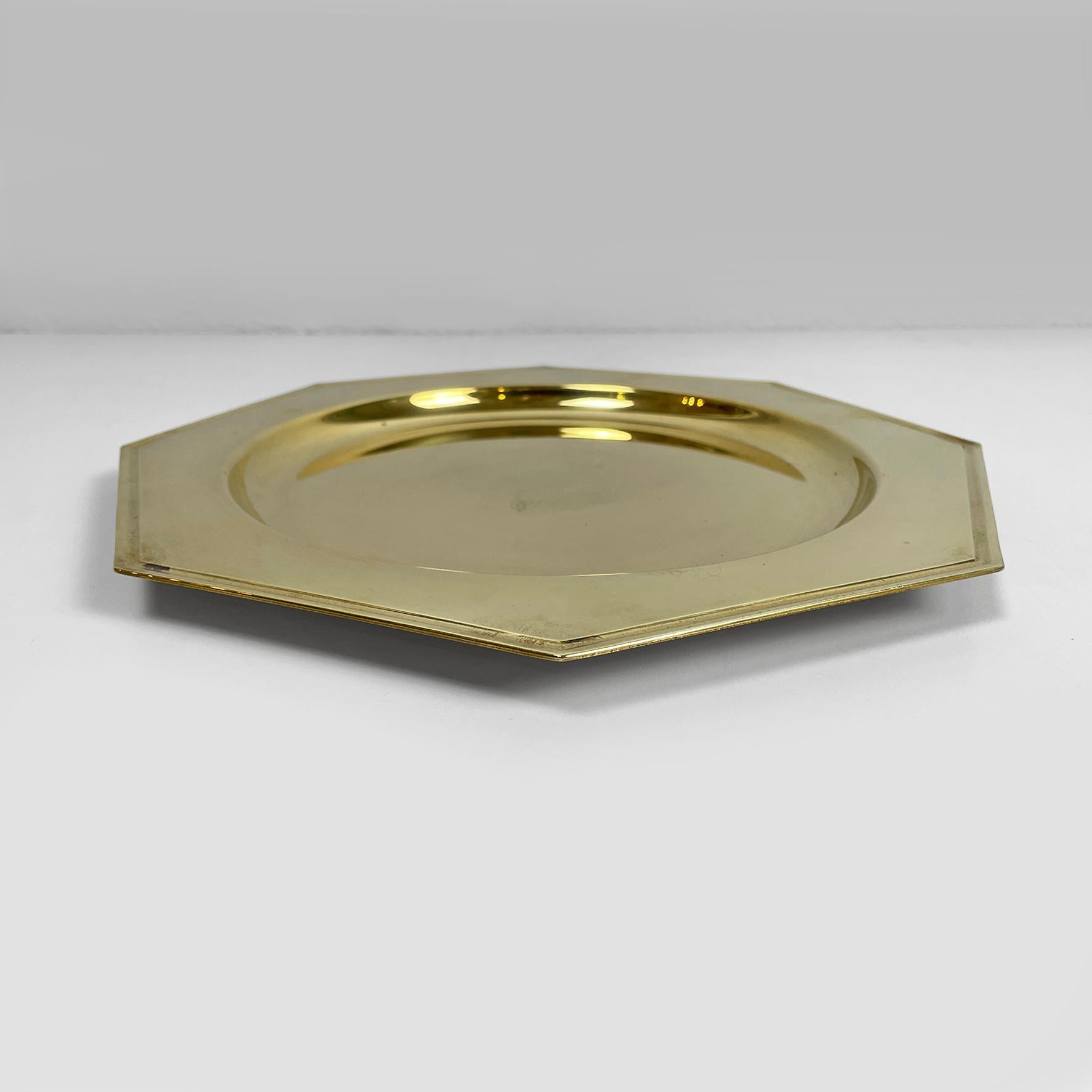 Italian modern octagonal brass centerpiece, serving plates or tray, 1970s 7