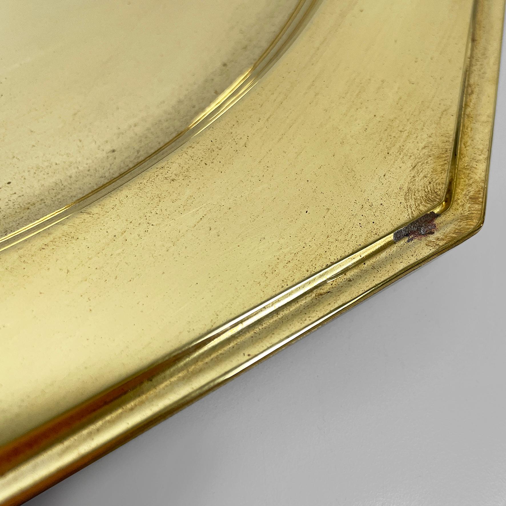 Italian modern octagonal brass centerpiece, serving plates or tray, 1970s 2