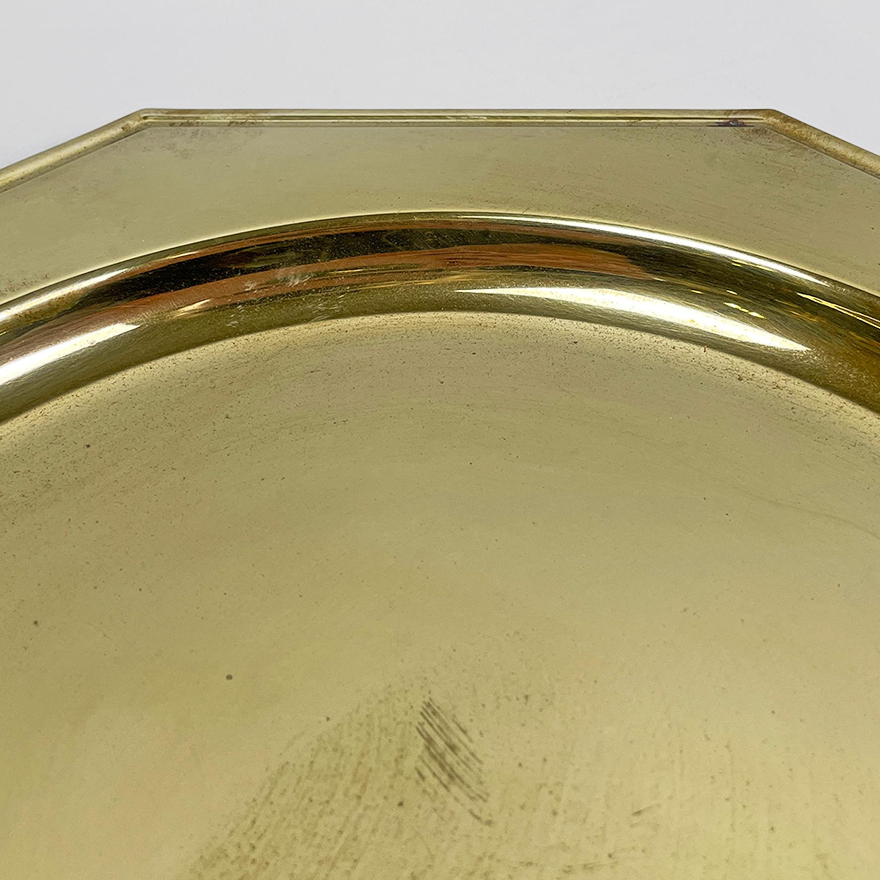 Italian modern octagonal brass centerpiece, serving plates or tray, 1970s 3