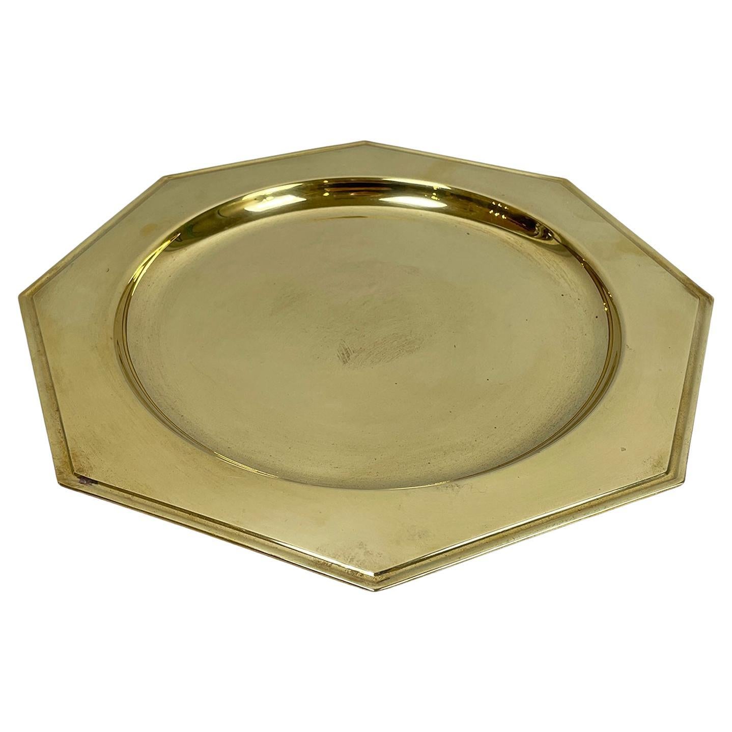 Italian modern octagonal brass centerpiece, serving plates or tray, 1970s