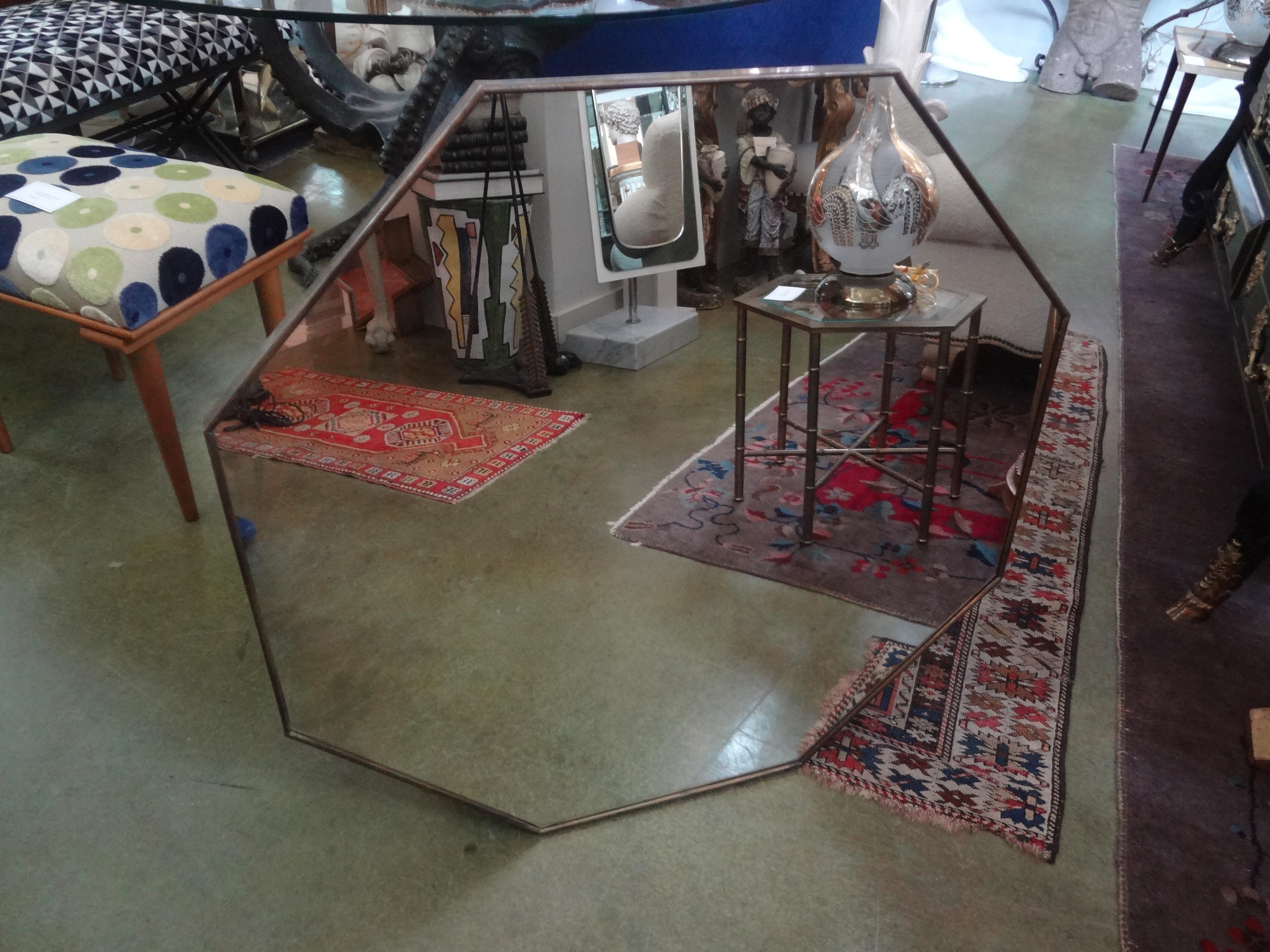 Italian Modern Octagonal Brass Mirror In Good Condition For Sale In Houston, TX
