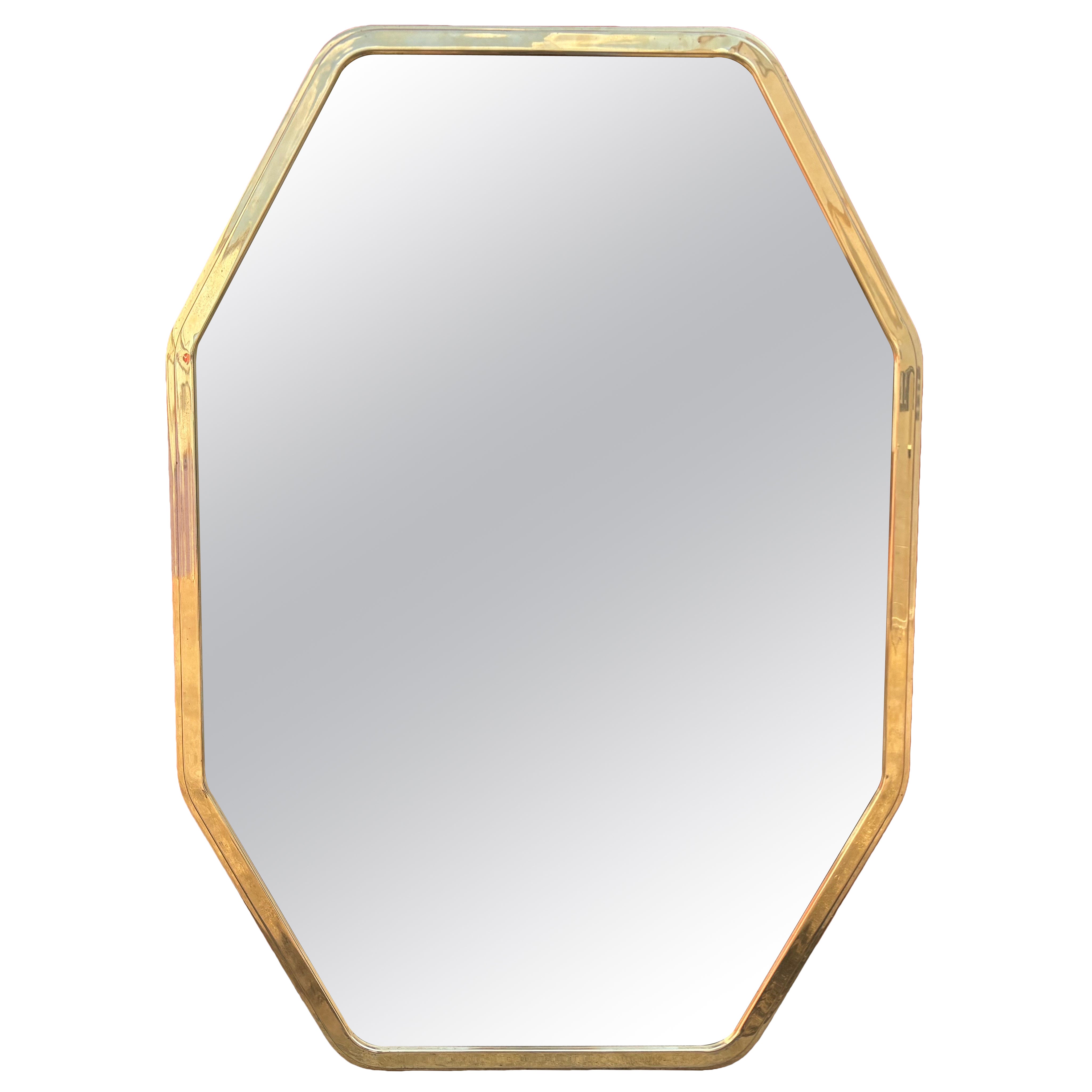 Miroir octogonal moderne italien en laiton