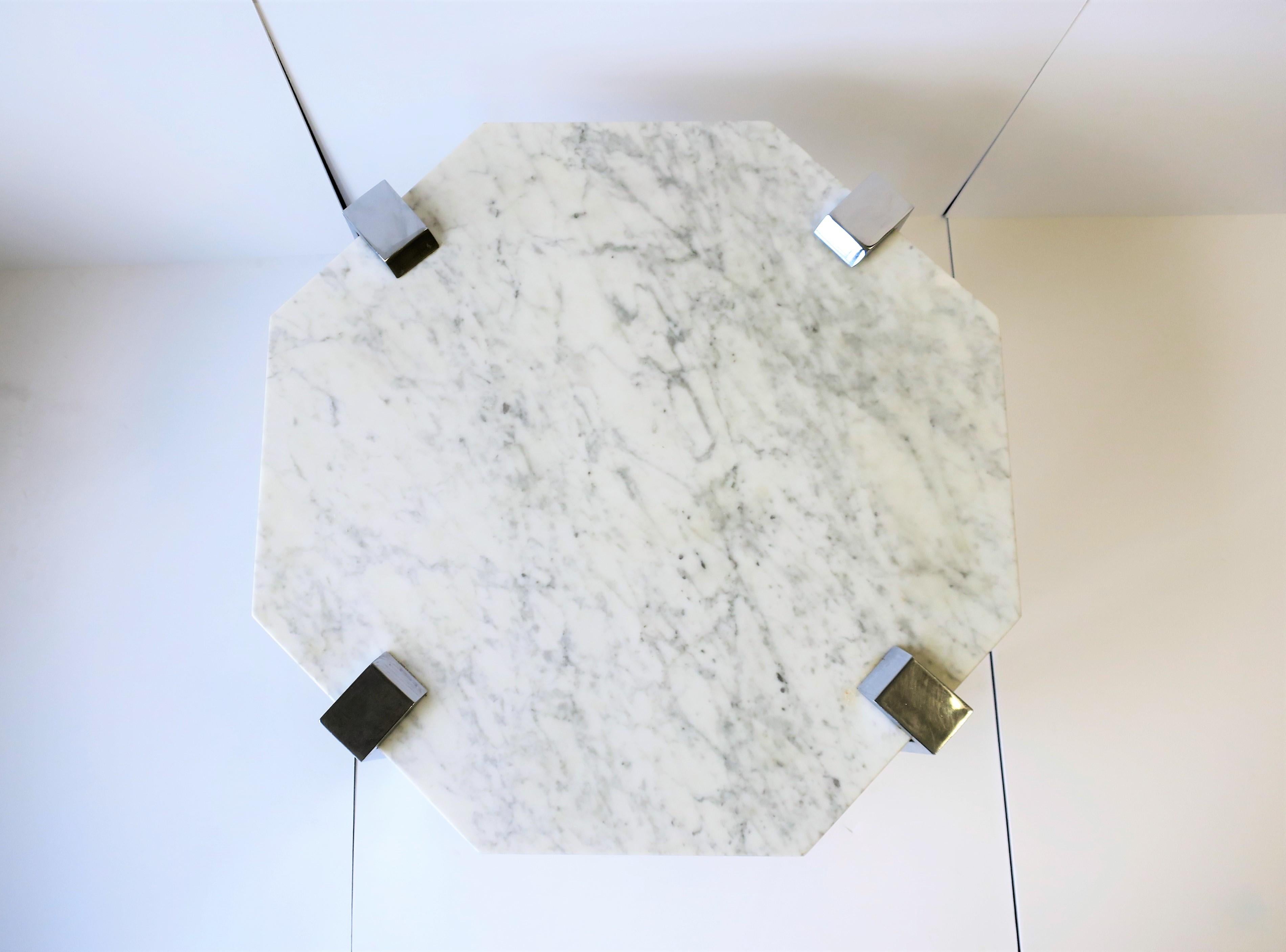 Italian Modern Octagonal Carrara White Marble and Chrome Table, 1970s  For Sale 5