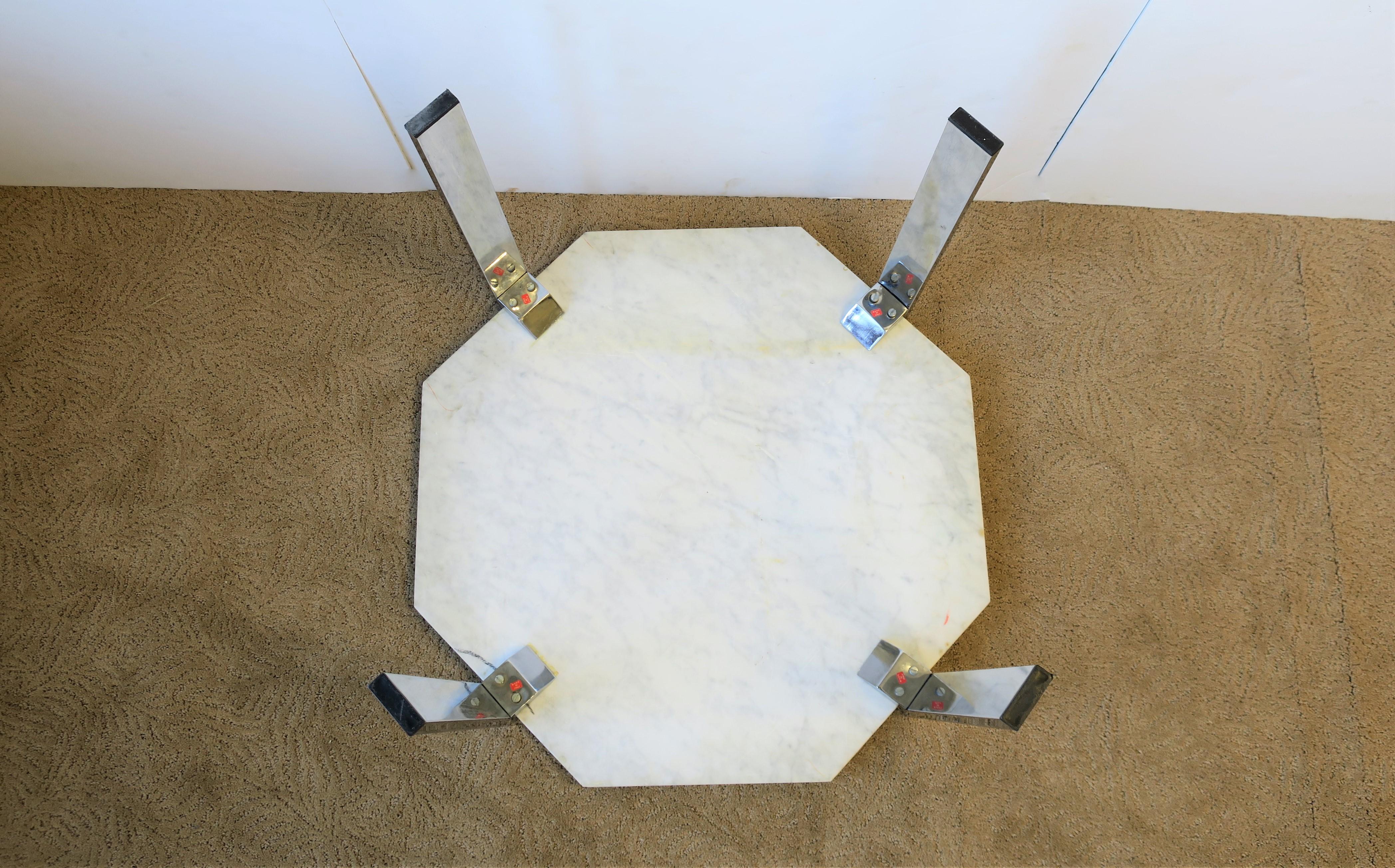Italian Modern Octagonal Carrara White Marble and Chrome Table, 1970s  For Sale 14