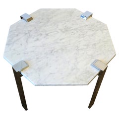 Italian Modern Octagonal Carrara White Marble and Chrome Table, 1970s