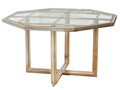 Italian Modern Octagonal Center Table of Chrome and Brass with Glass Top